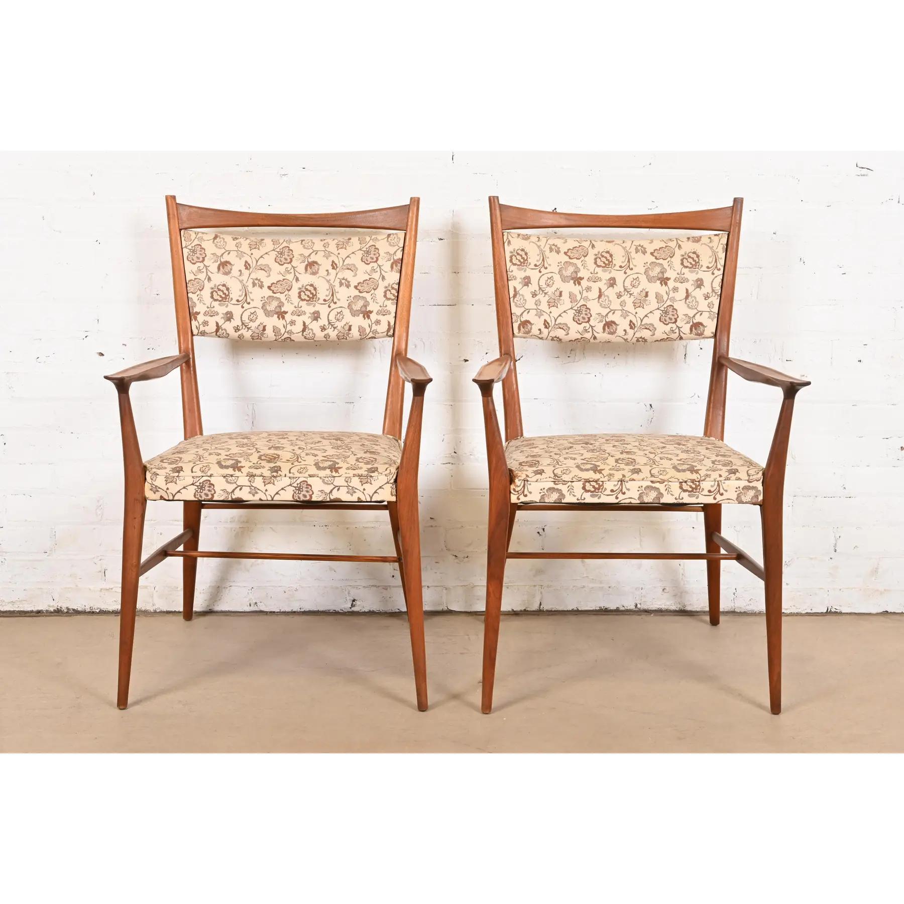 American Paul McCobb for Directional Sculpted Walnut Armchairs, Pair For Sale