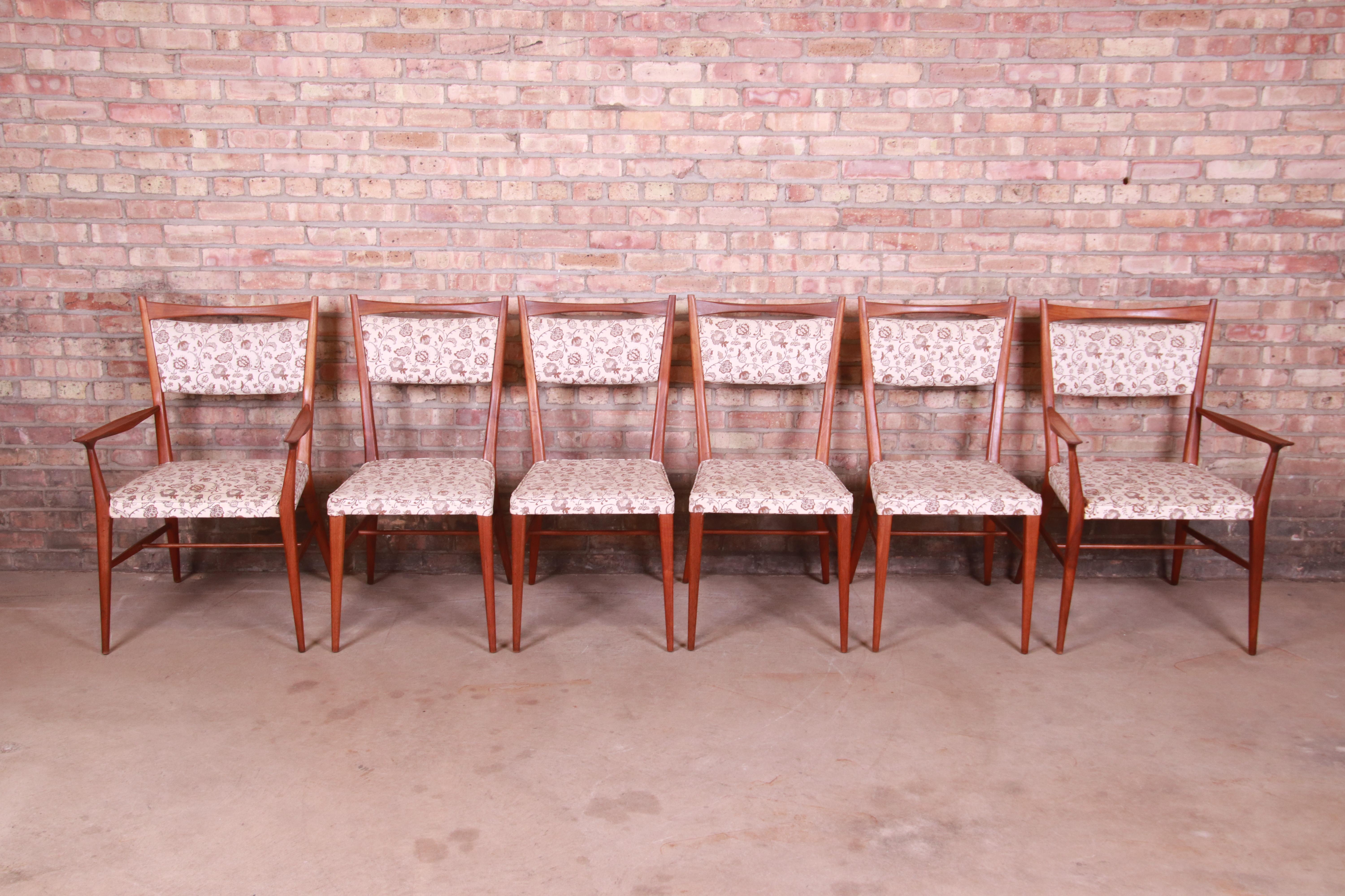 Mid-Century Modern Paul McCobb for Directional Sculpted Walnut Dining Chairs, Set of Six For Sale