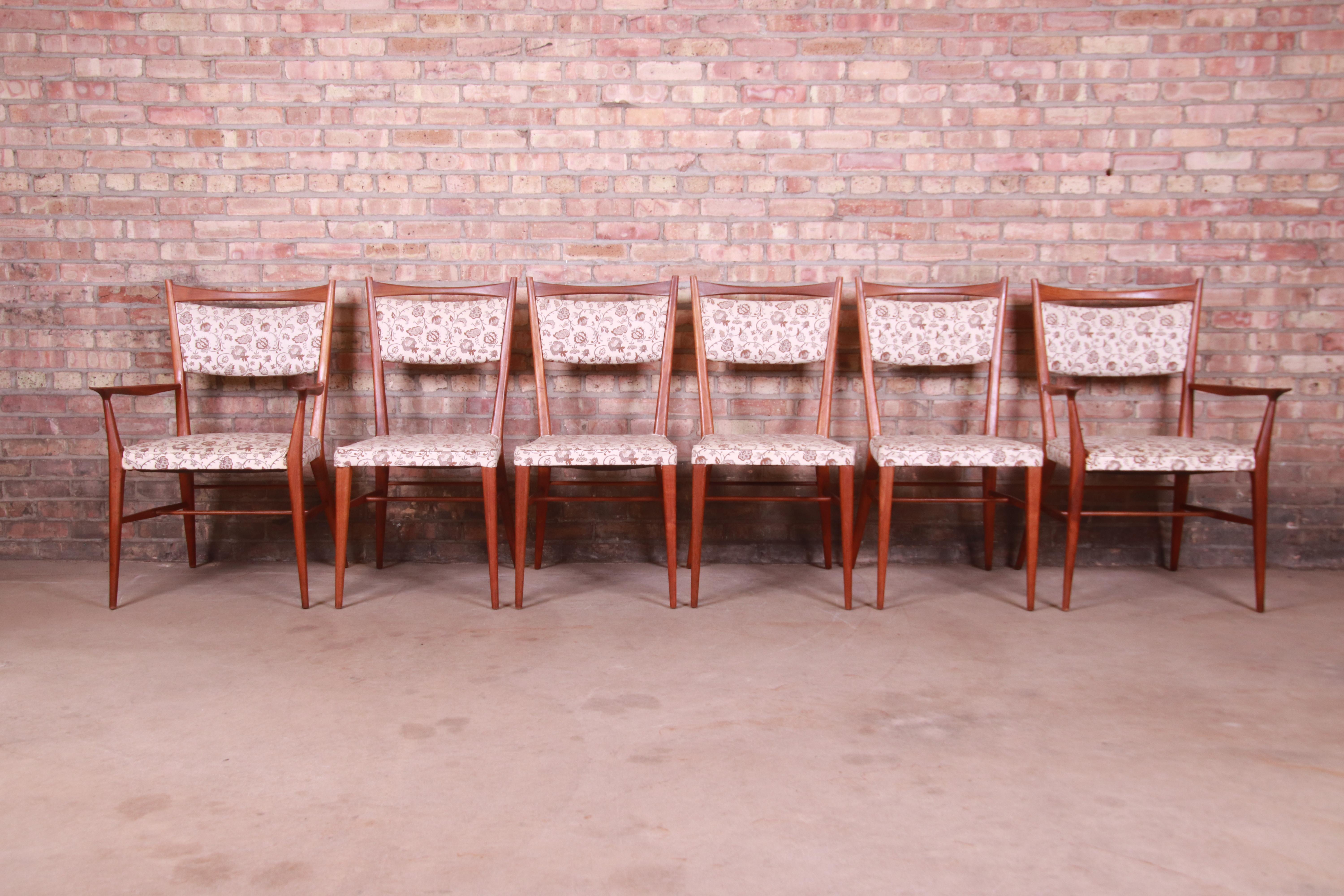 American Paul McCobb for Directional Sculpted Walnut Dining Chairs, Set of Six For Sale