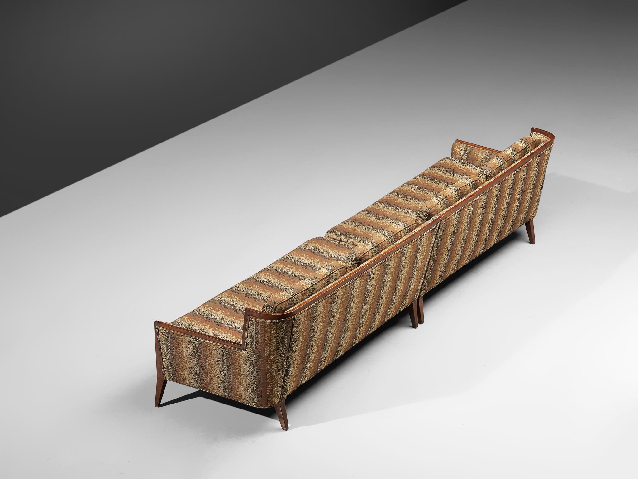Mid-Century Modern Paul McCobb for Directional Sectional Sofa in Walnut and Patterned Upholstery