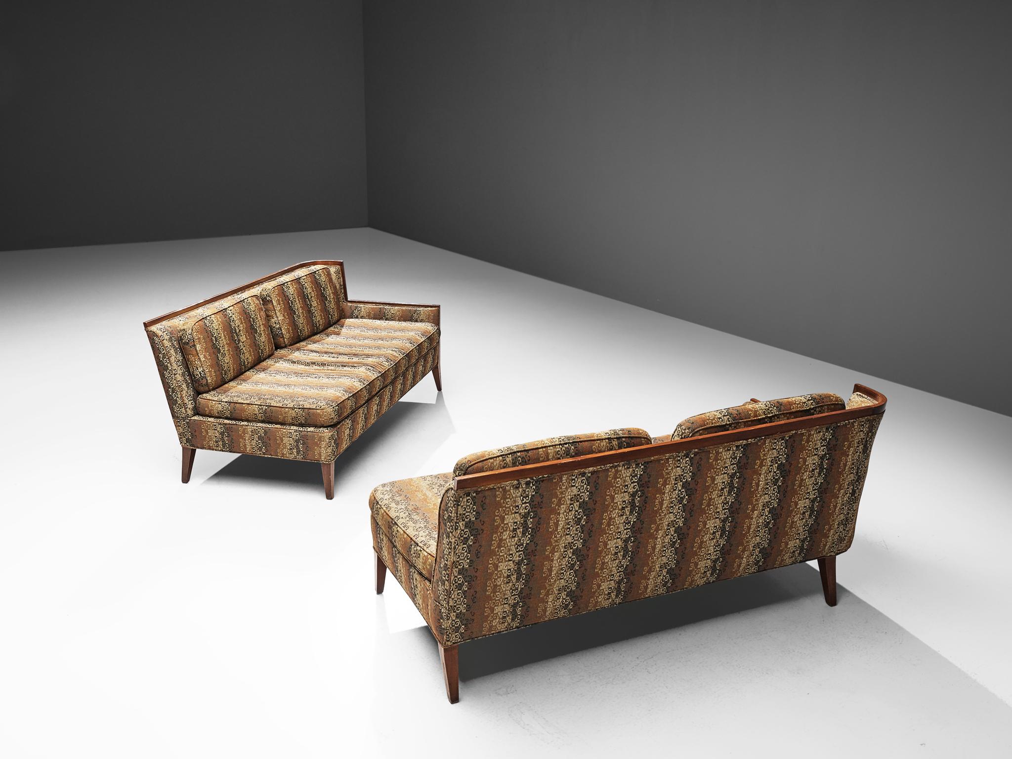 Paul McCobb for Directional Sectional Sofa in Walnut and Patterned Upholstery In Good Condition In Waalwijk, NL