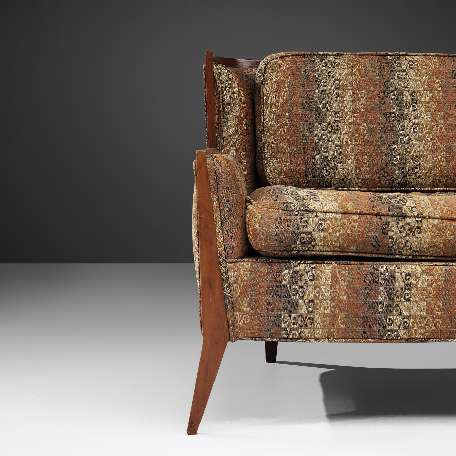 American Paul McCobb for Directional Sectional Sofa in Walnut and Patterned Upholstery