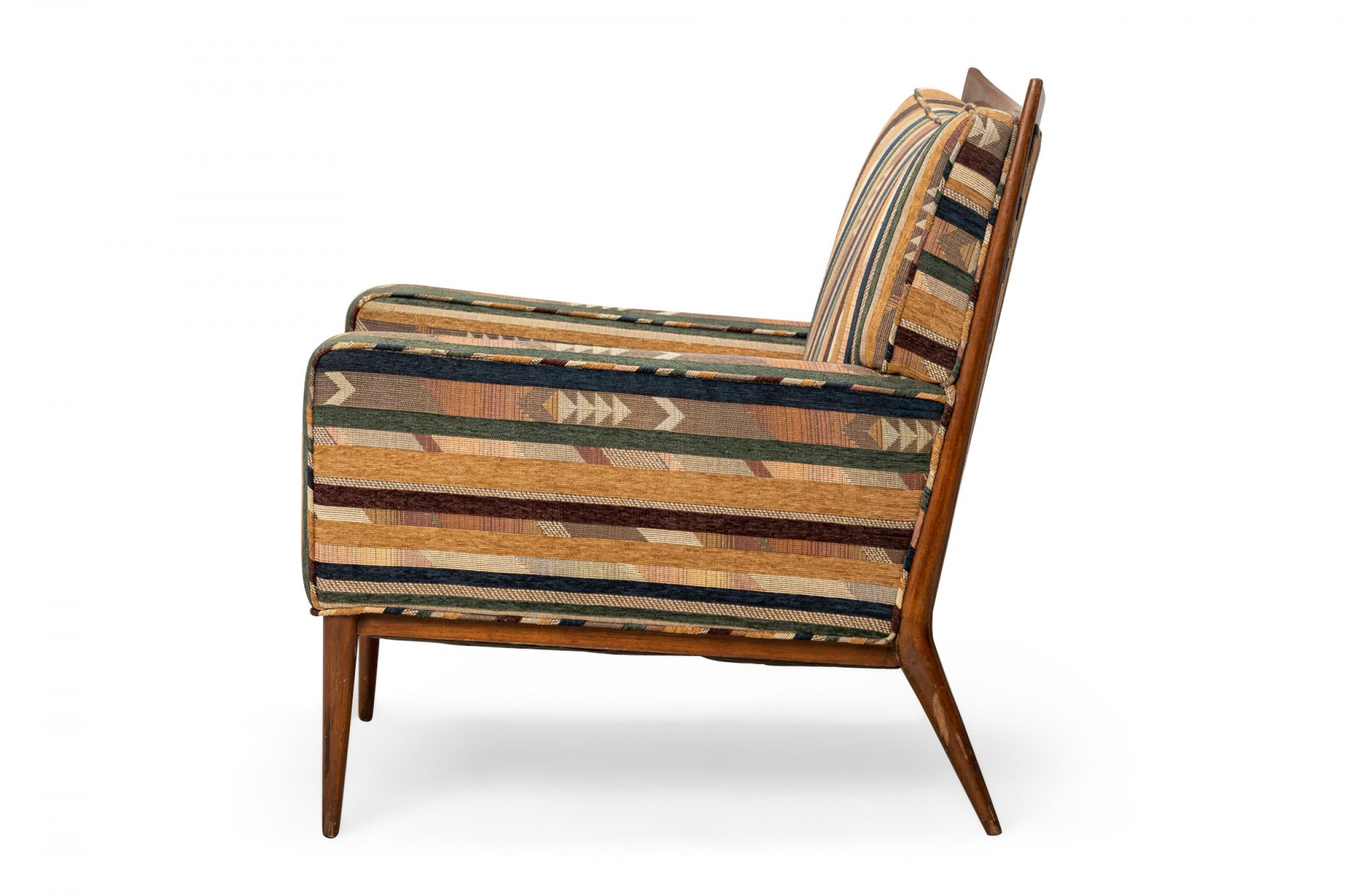 Mid-Century Modern Paul McCobb for Directional Striped Fabric and Walnut Lounge Armchair For Sale