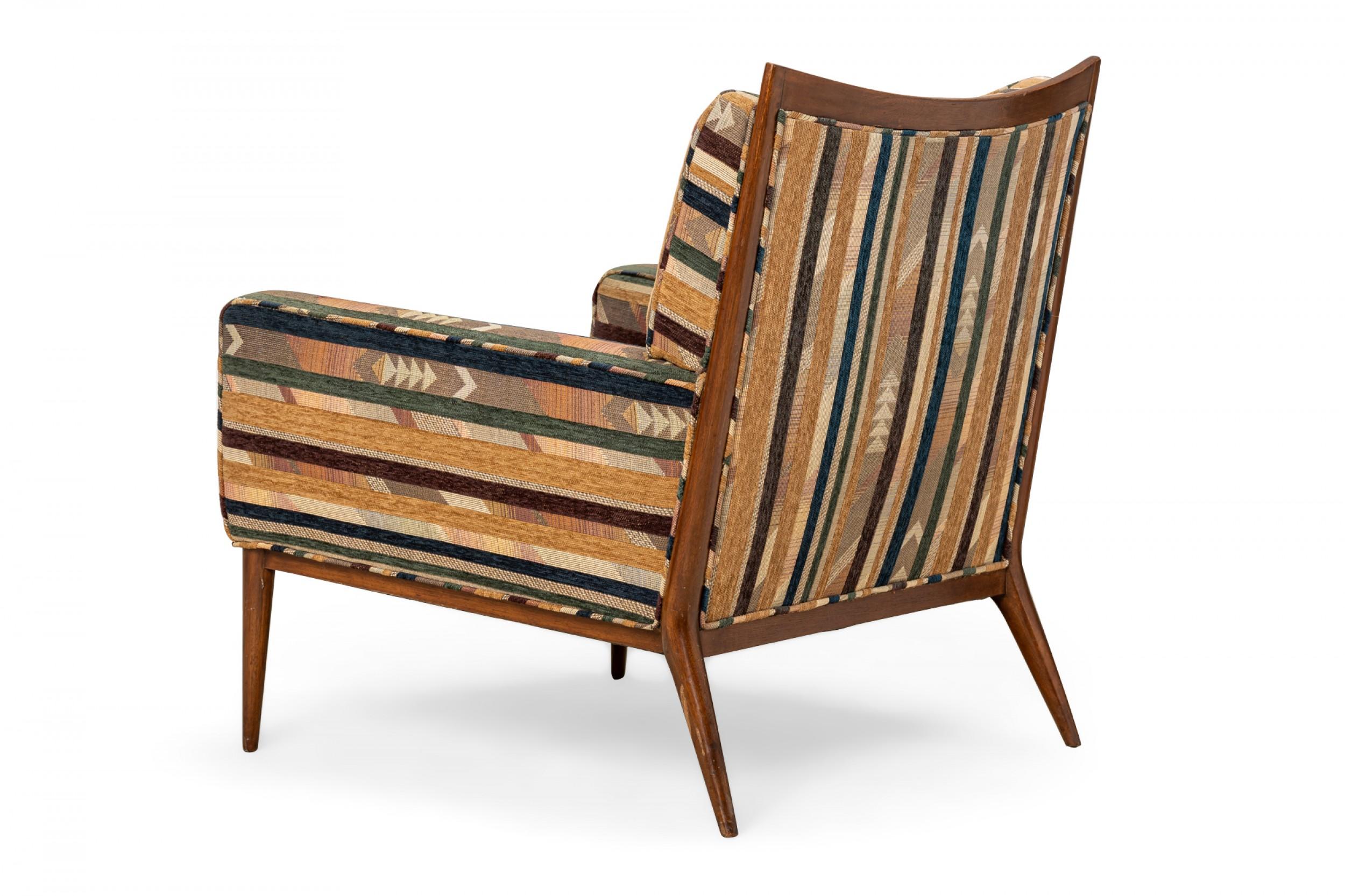 American Paul McCobb for Directional Striped Fabric and Walnut Lounge Armchair For Sale
