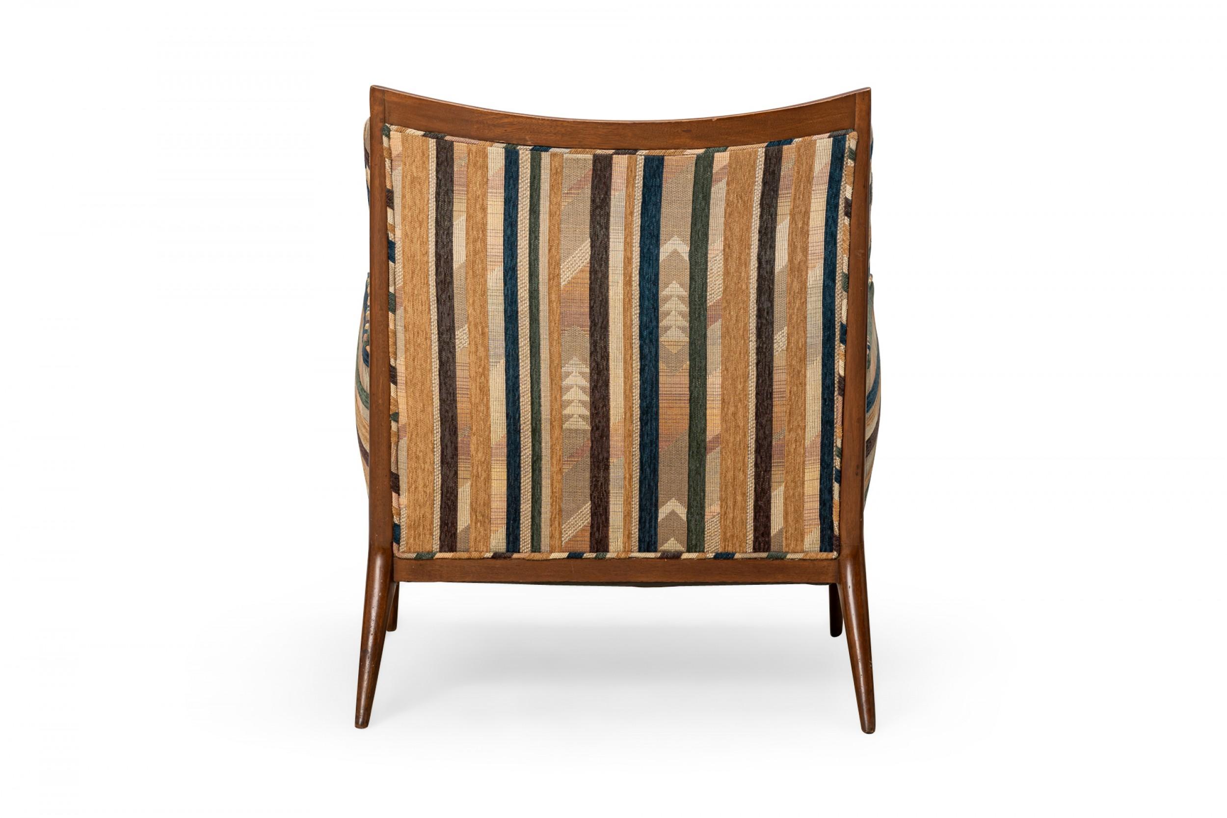 Paul McCobb for Directional Striped Fabric and Walnut Lounge Armchair In Good Condition For Sale In New York, NY