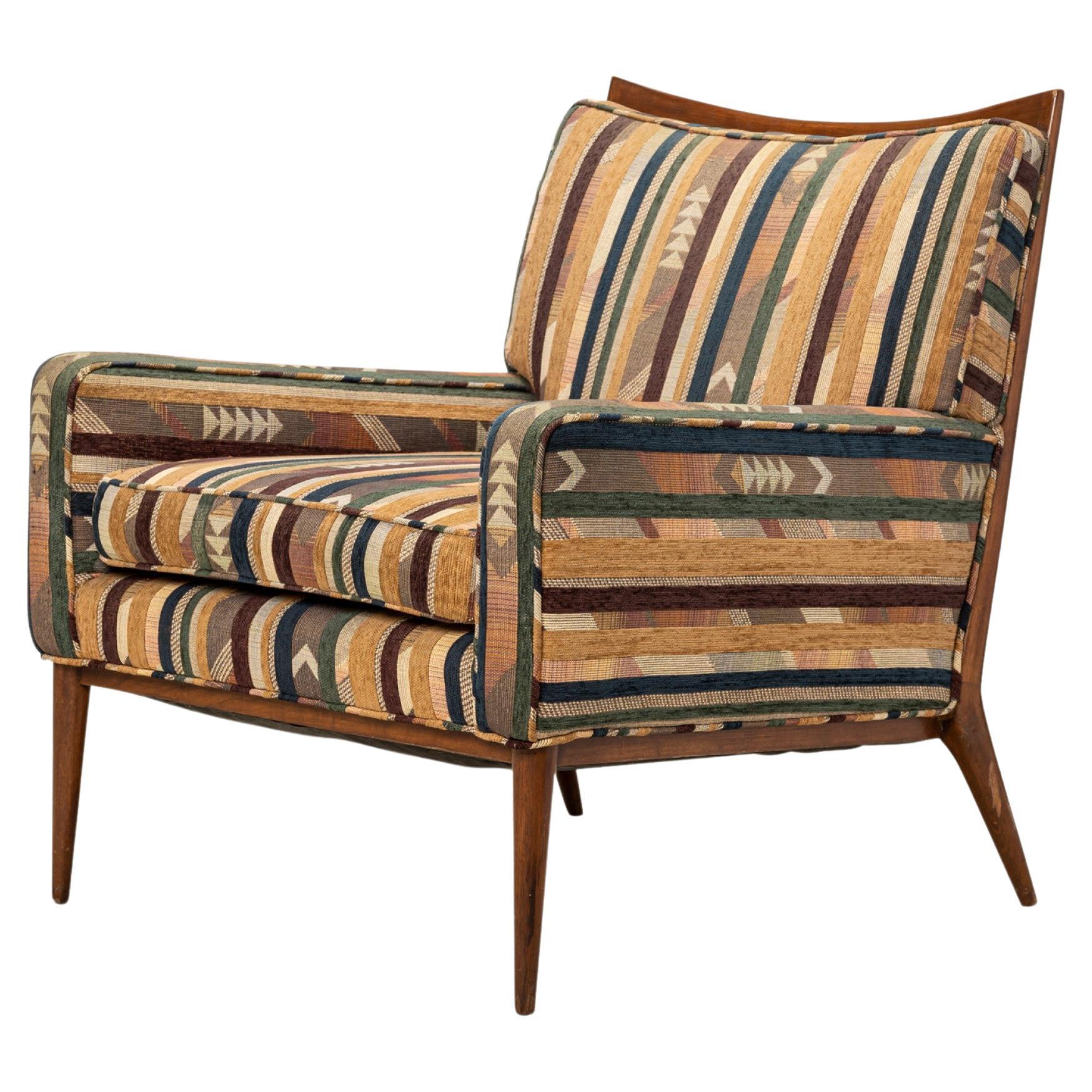 Paul McCobb for Directional Striped Fabric and Walnut Lounge Armchair For Sale