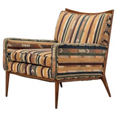 Paul McCobb for Directional Striped Fabric and Walnut Lounge Armchair