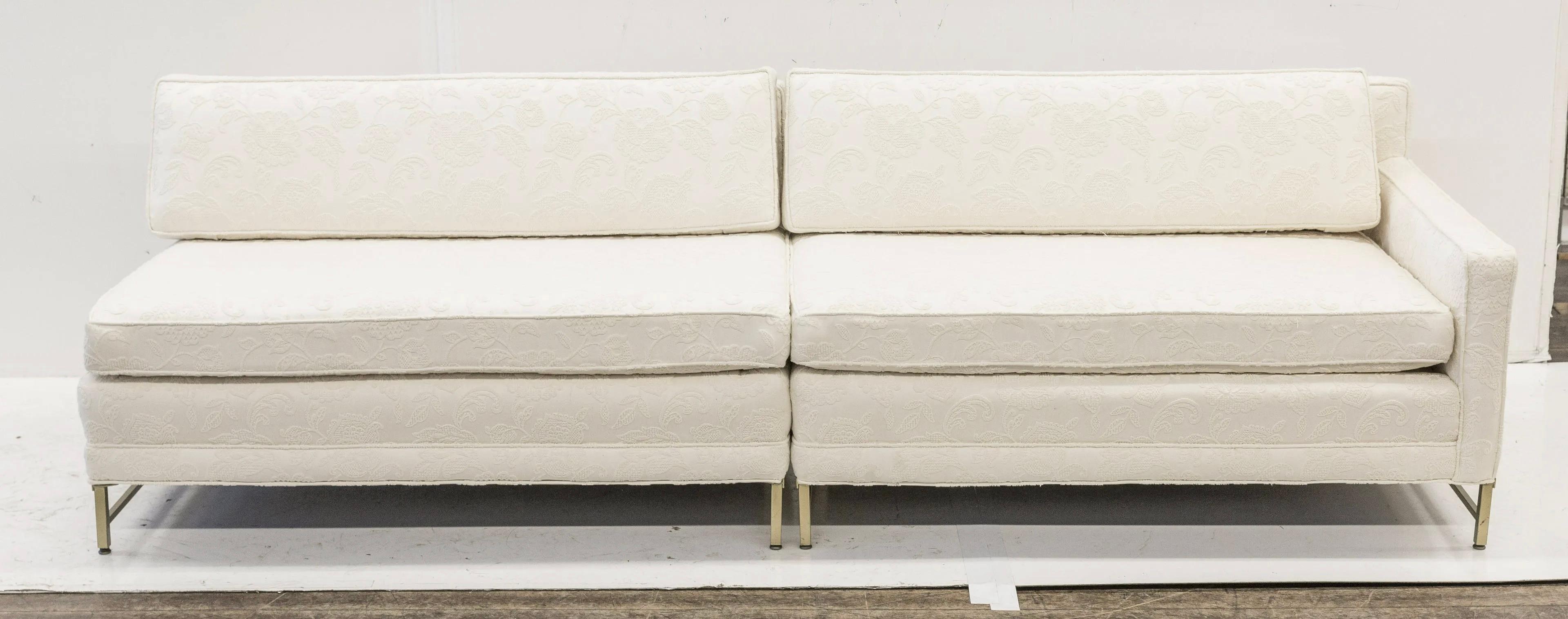 Mid-Century Modern Paul McCobb for Directional Two-Piece Cream White Sectional Sofa, 1958, Brass For Sale