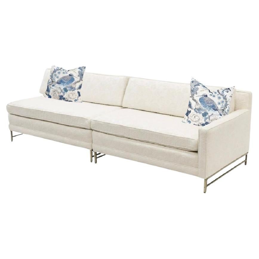 Paul McCobb for Directional Two-Piece Cream White Sectional Sofa, 1958, Brass For Sale