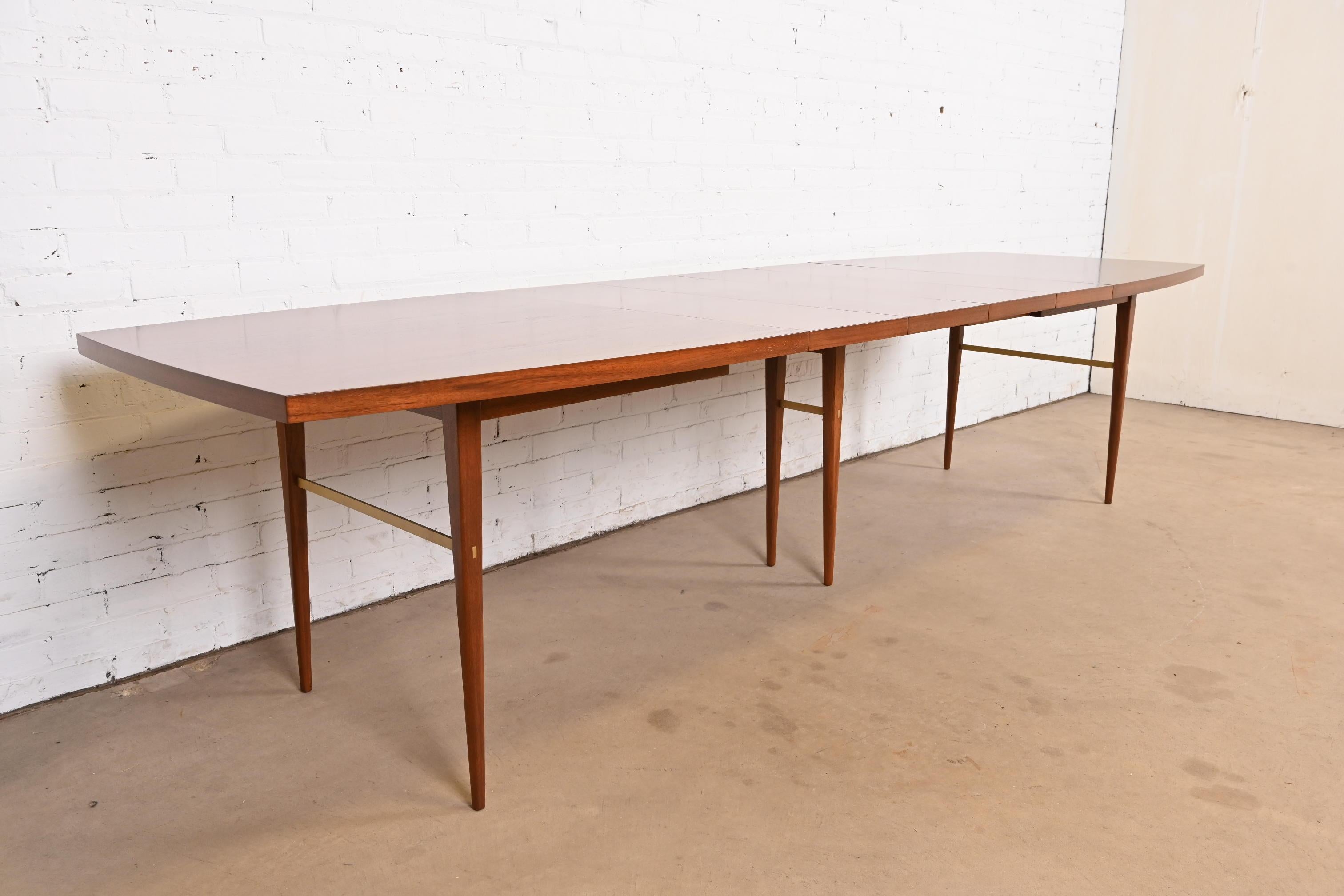Mid-Century Modern Paul McCobb for Directional Walnut and Brass Boat-Shaped Extension Dining Table