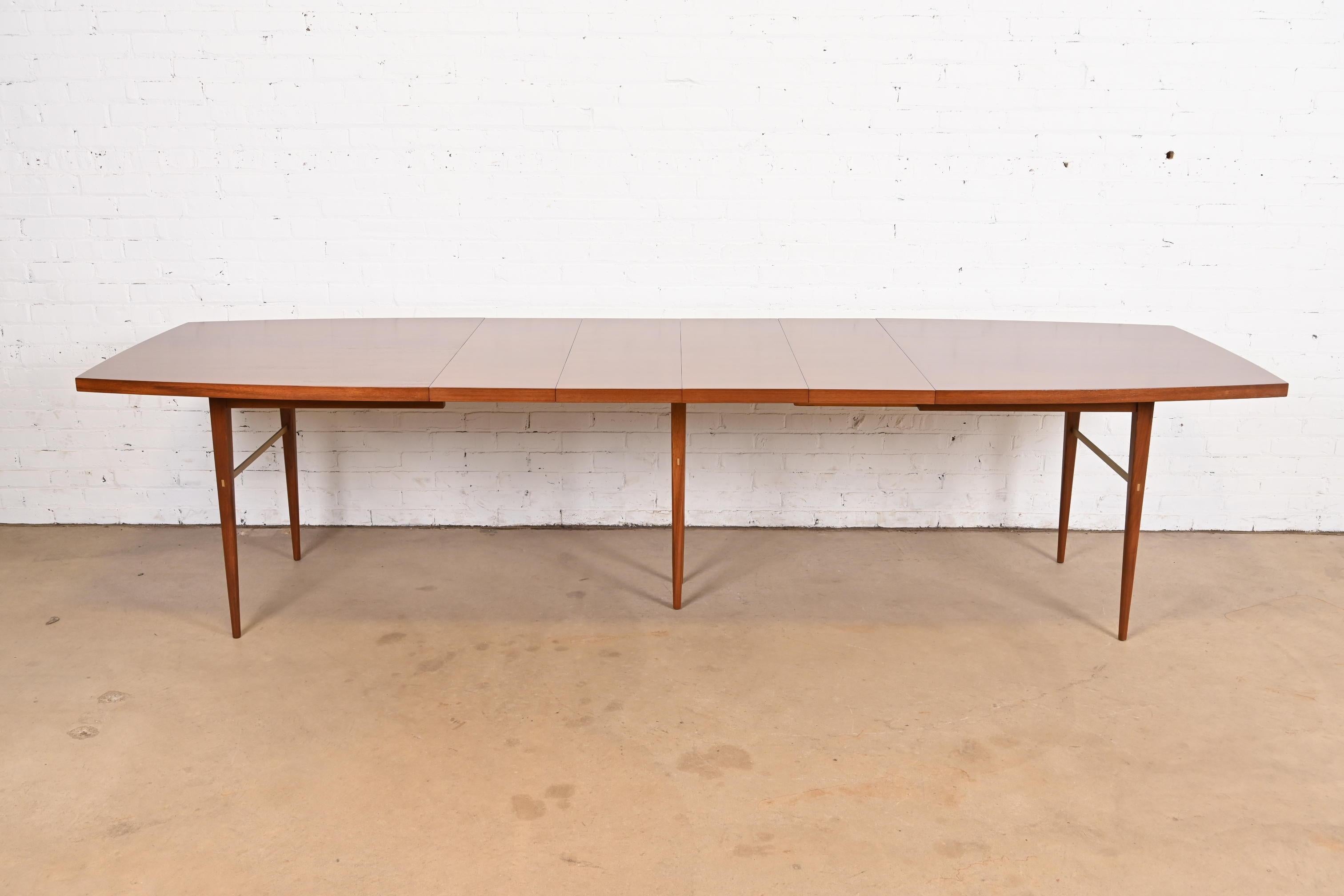 American Paul McCobb for Directional Walnut and Brass Boat-Shaped Extension Dining Table