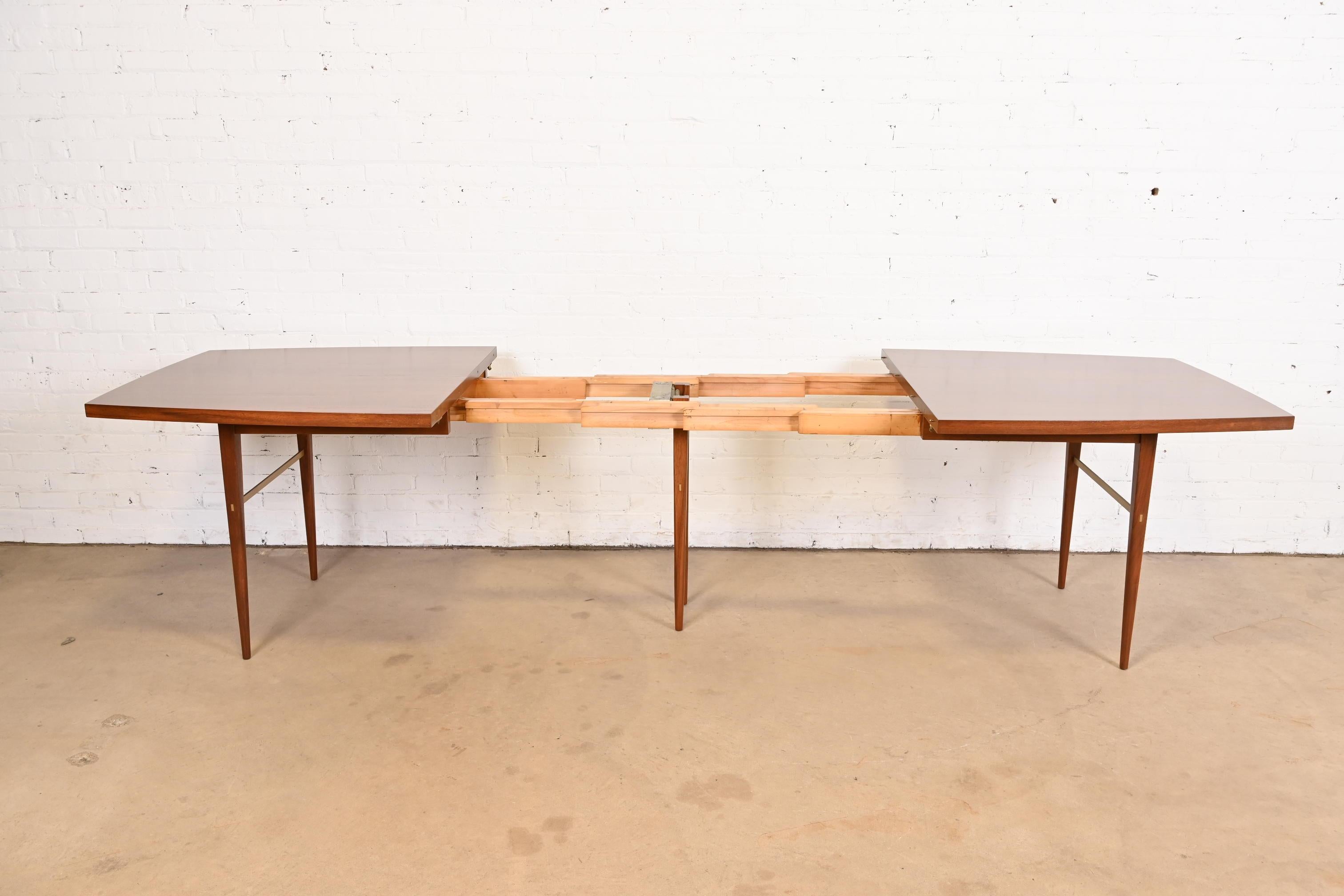 Paul McCobb for Directional Walnut and Brass Boat-Shaped Extension Dining Table 1