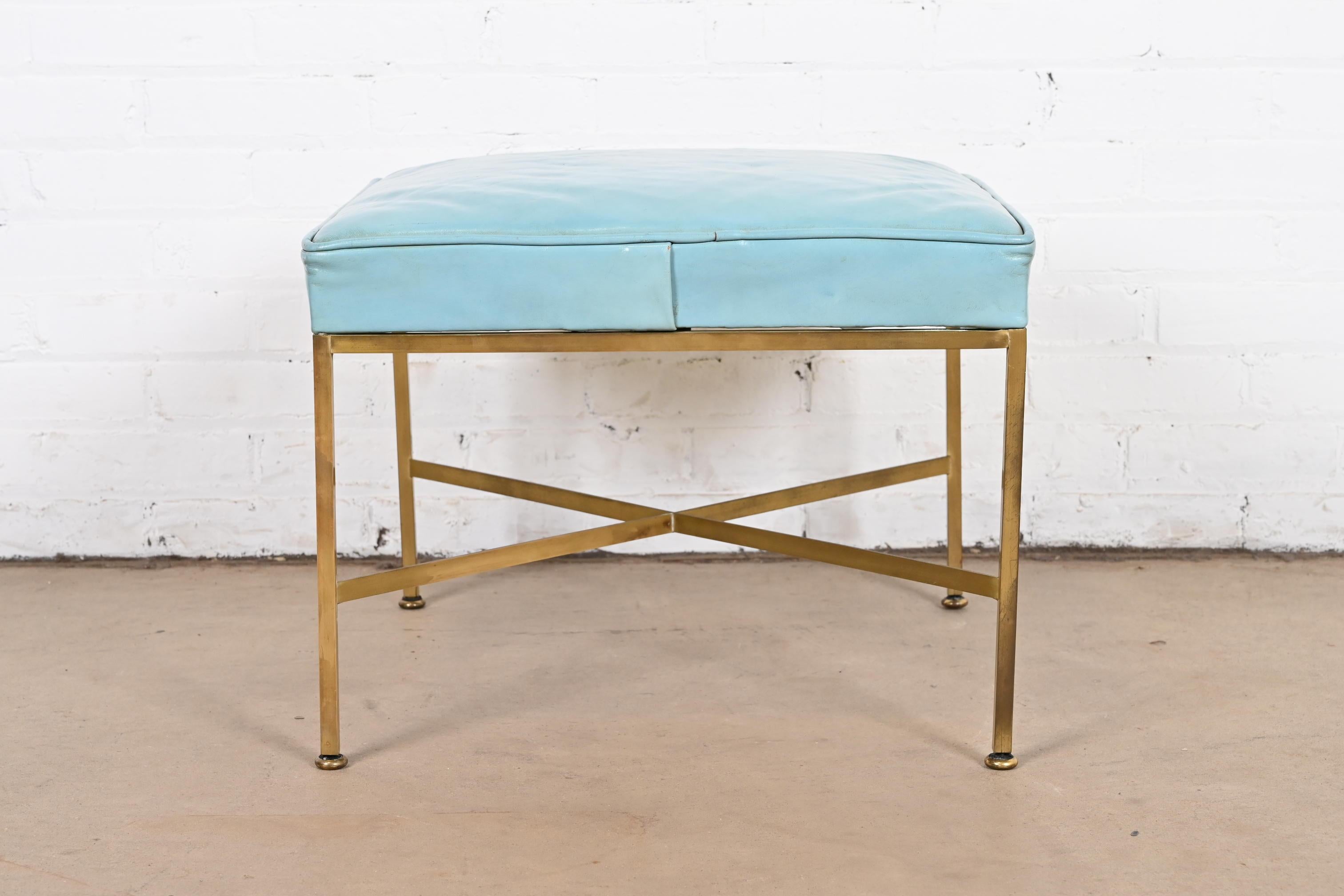 Paul McCobb for Directional X-Base Brass and Upholstered Stool or Ottoman, 1950s For Sale 4