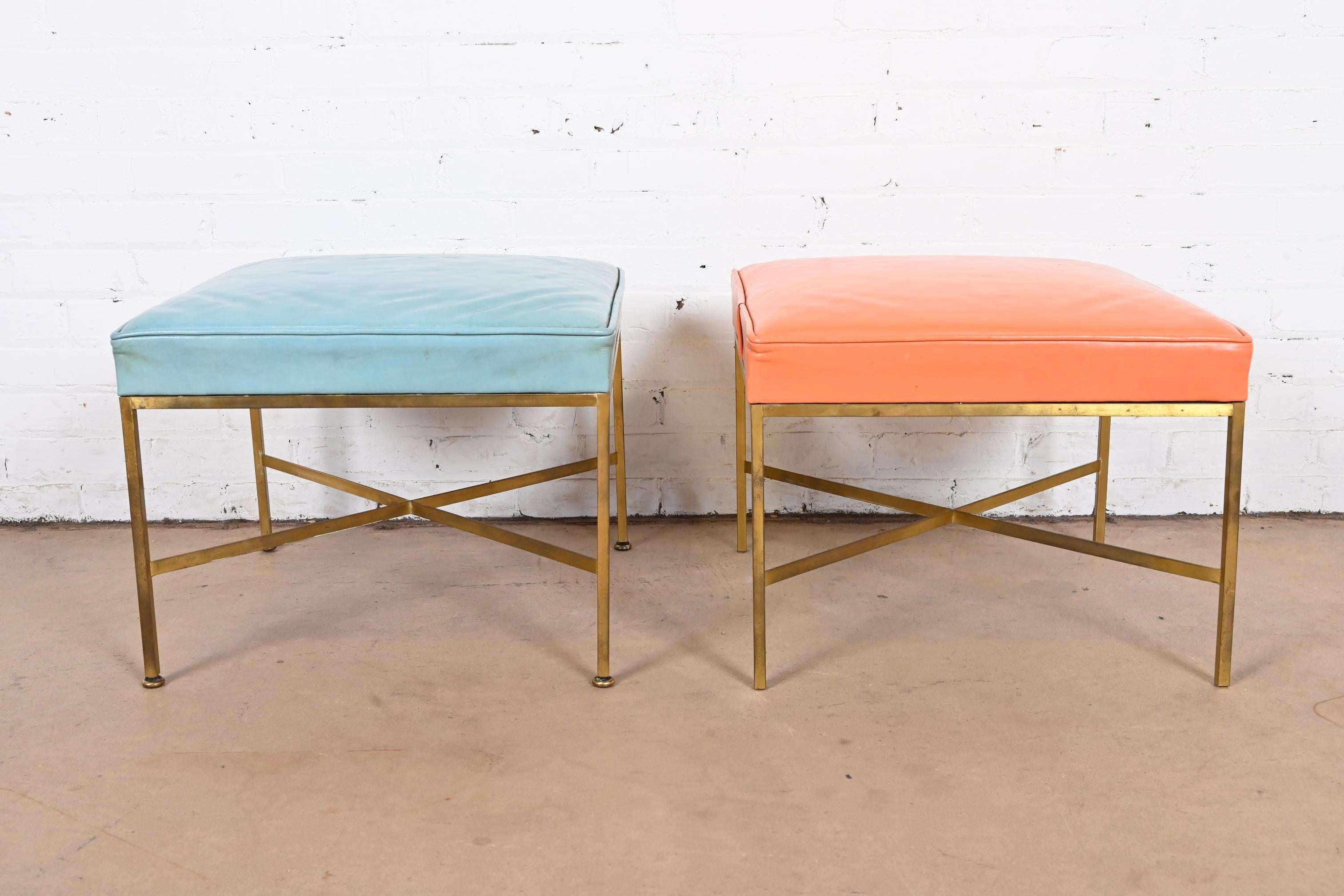 Paul McCobb for Directional X-Base Brass and Upholstered Stool or Ottoman, 1950s For Sale 5