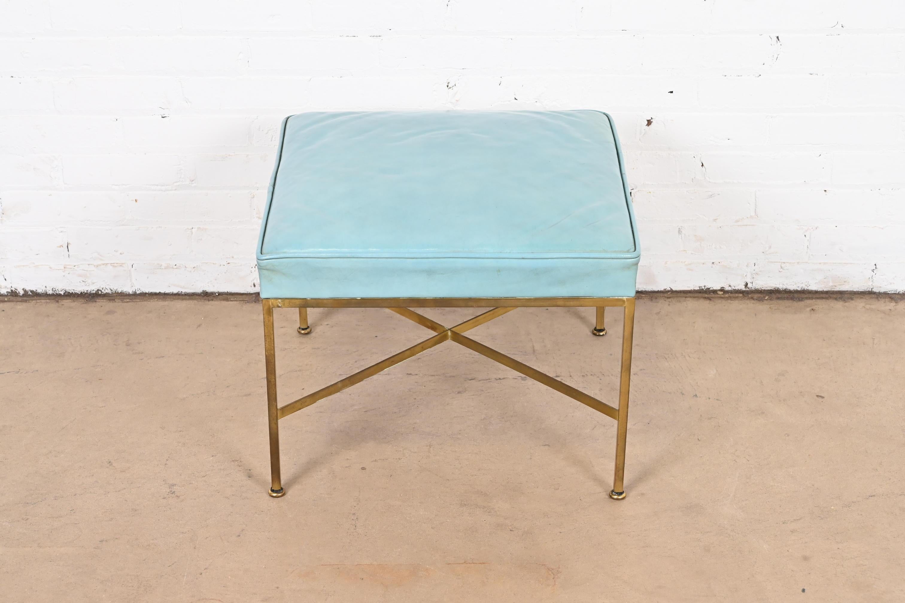 A sleek and stylish Mid-Century Modern stool, bench, or ottoman

By Paul McCobb for Directional

USA, 1950s

Brass legs and stretchers, with original turquoise vinyl upholstery.

Measures: 20.5