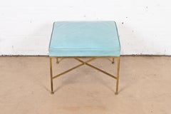 Gepolsterter Hocker oder Ottomane mit X-Fuß aus Messing und Polsterung von Paul McCobb für Directional, 1950er Jahre