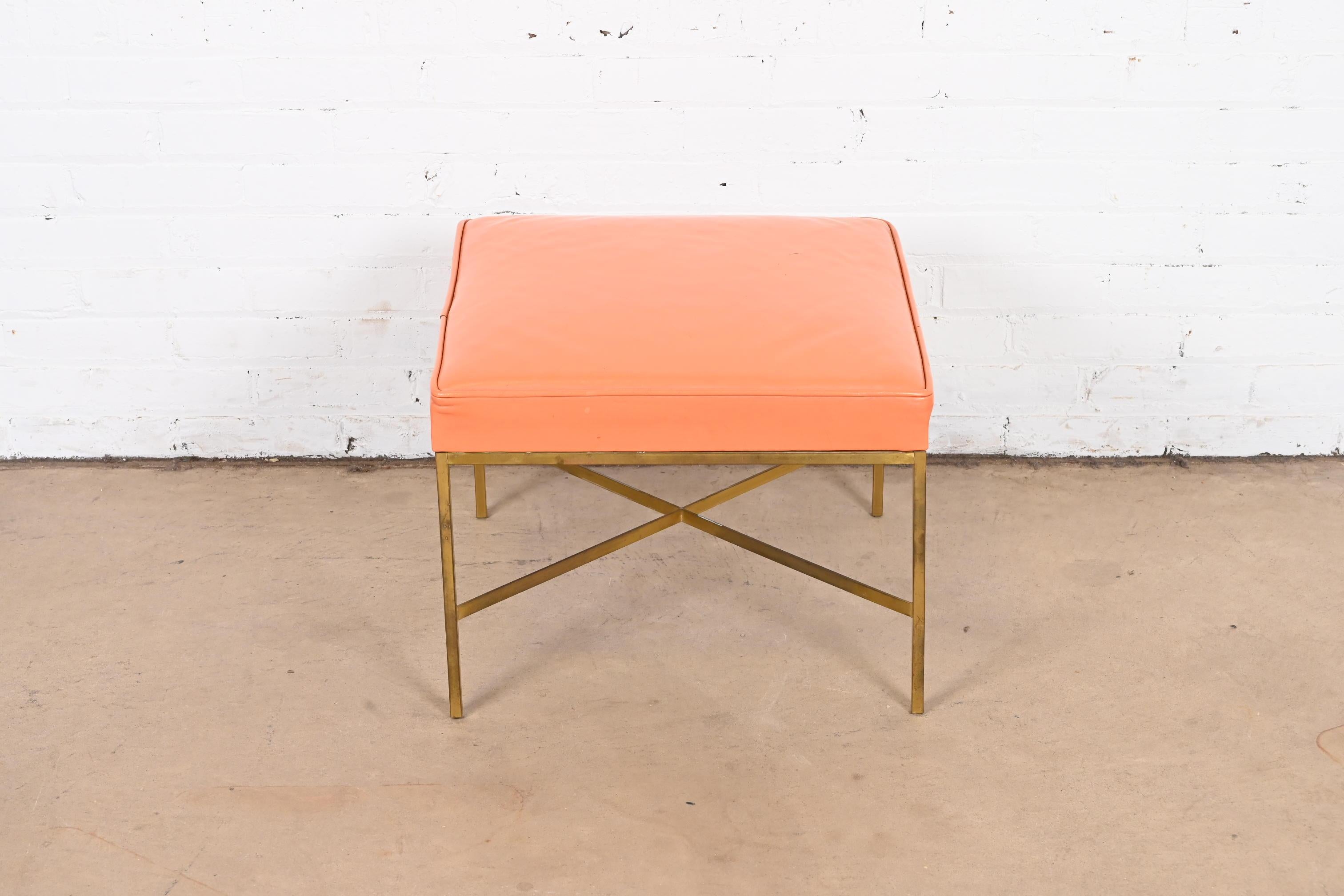 A sleek and stylish Mid-Century Modern stool, bench, or ottoman

By Paul McCobb for Directional

USA, 1950s

Brass legs and stretchers, with original turquoise vinyl upholstery.

Measures: 20.5