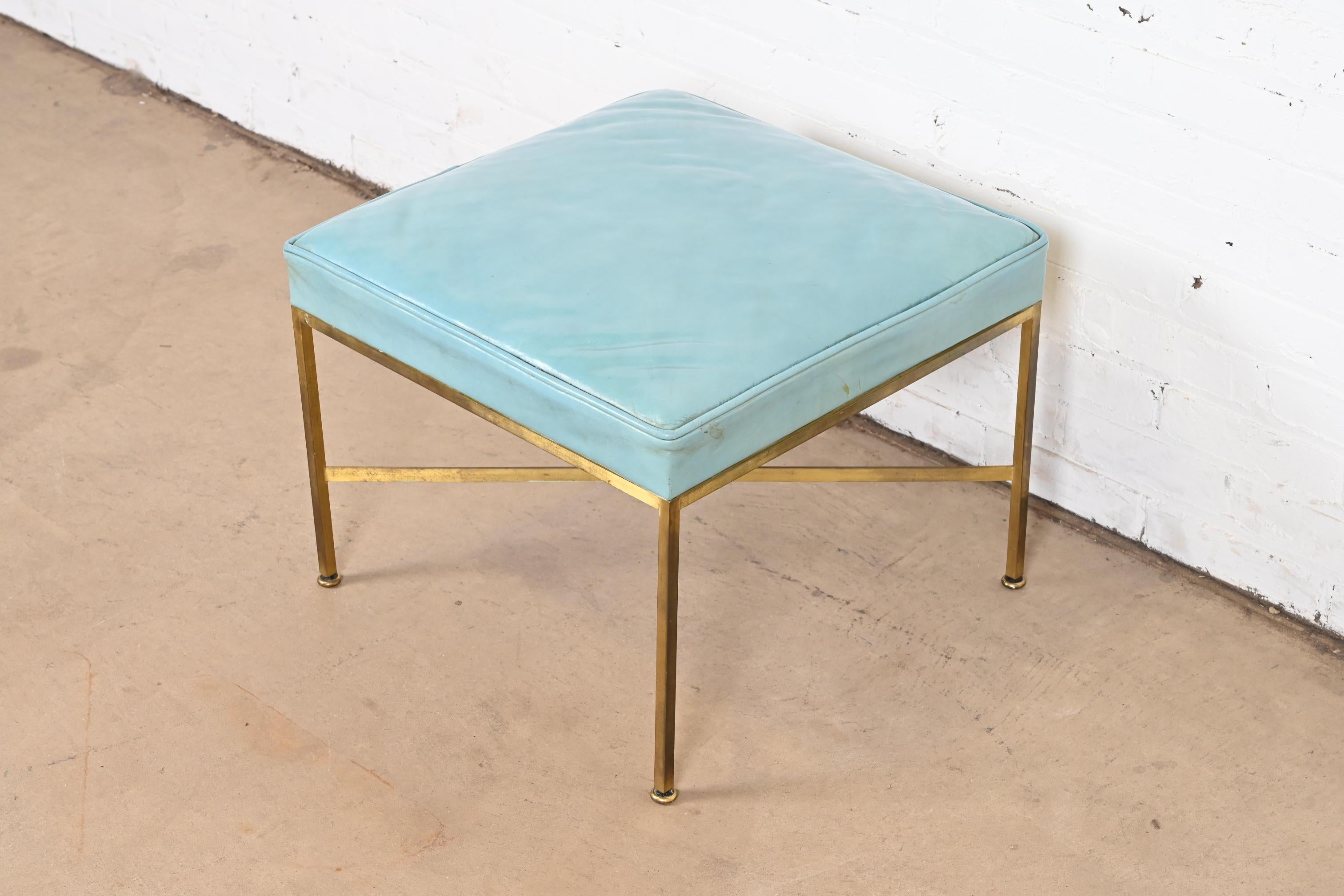 American Paul McCobb for Directional X-Base Brass and Upholstered Stool or Ottoman, 1950s For Sale