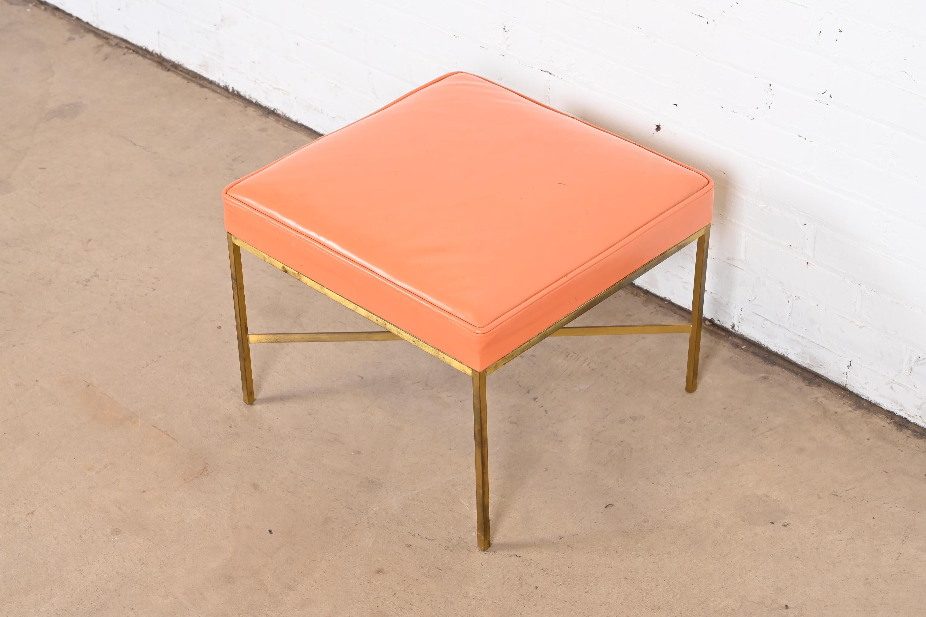 Mid-Century Modern Paul McCobb for Directional X-Base Brass and Upholstered Stool or Ottoman, 1950s For Sale