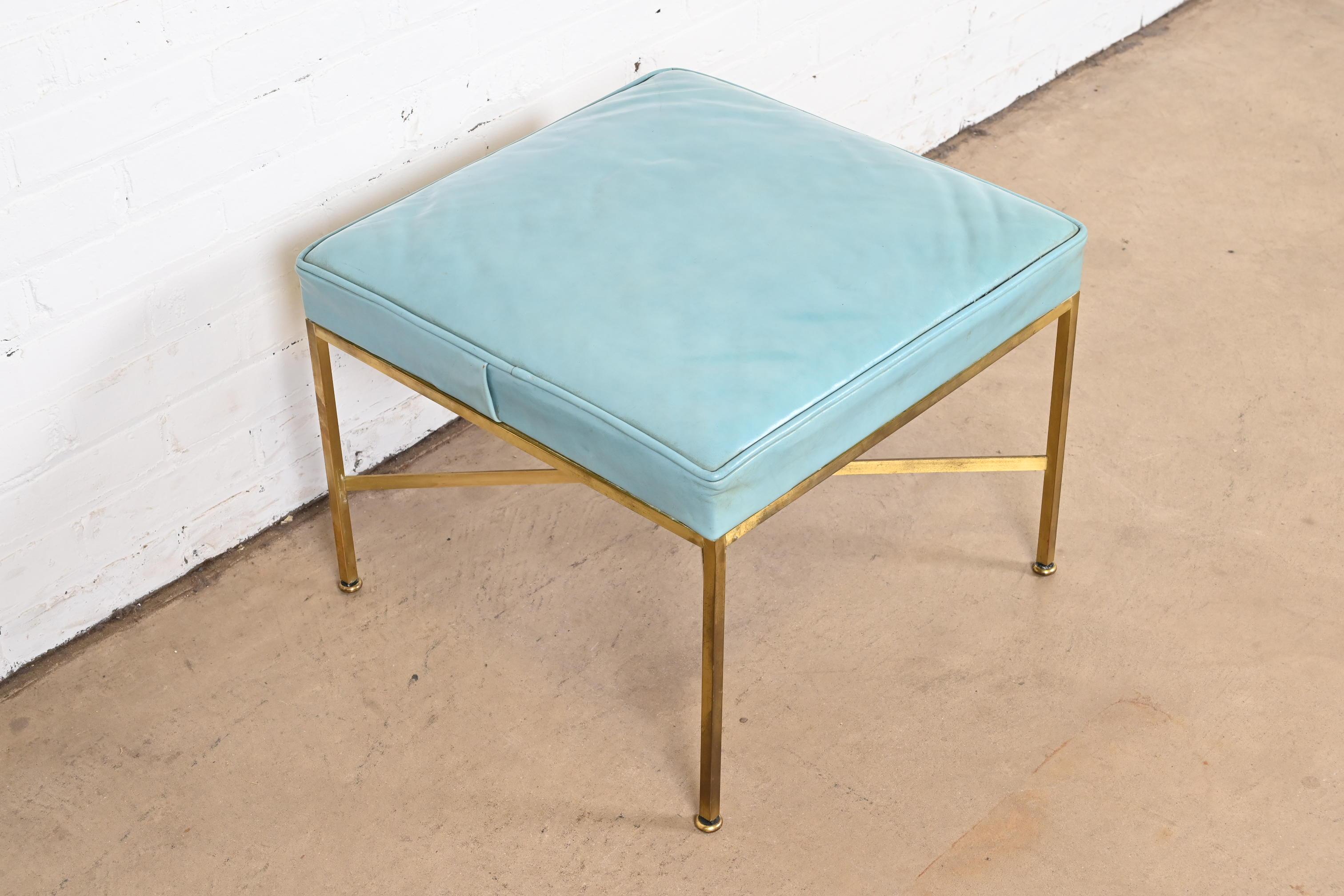 Paul McCobb for Directional X-Base Brass and Upholstered Stool or Ottoman, 1950s In Good Condition For Sale In South Bend, IN