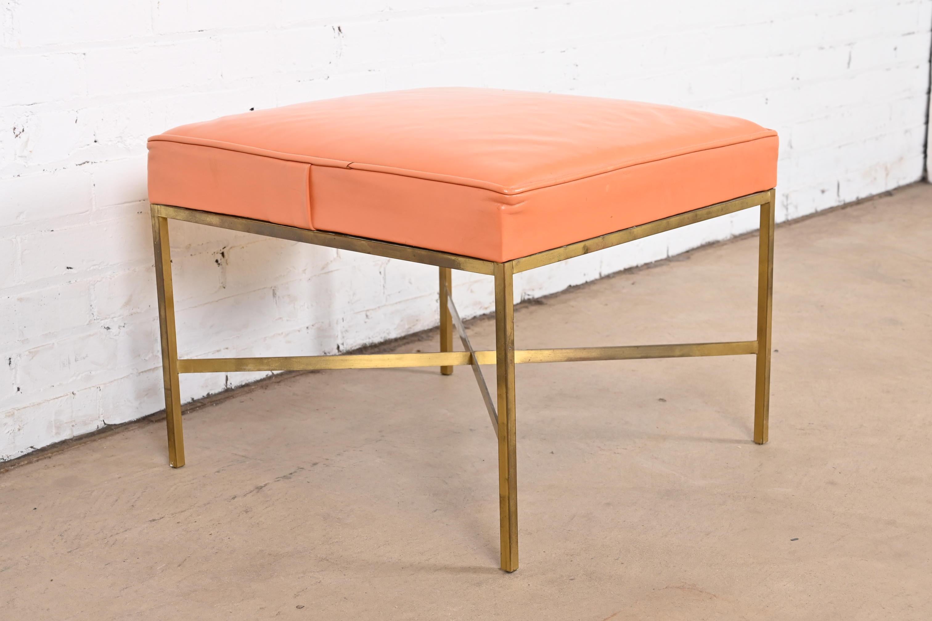 Mid-20th Century Paul McCobb for Directional X-Base Brass and Upholstered Stool or Ottoman, 1950s For Sale