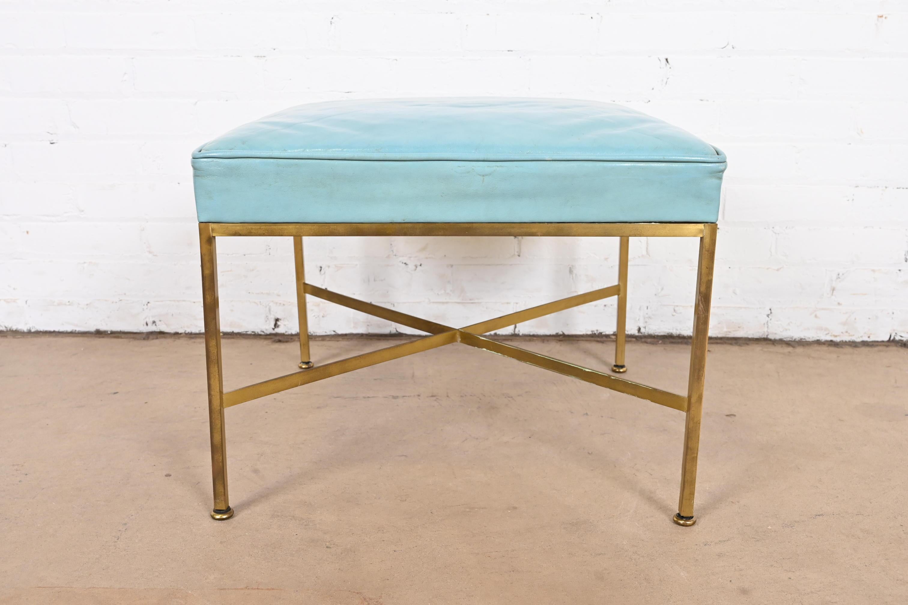 Paul McCobb for Directional X-Base Brass and Upholstered Stool or Ottoman, 1950s For Sale 2