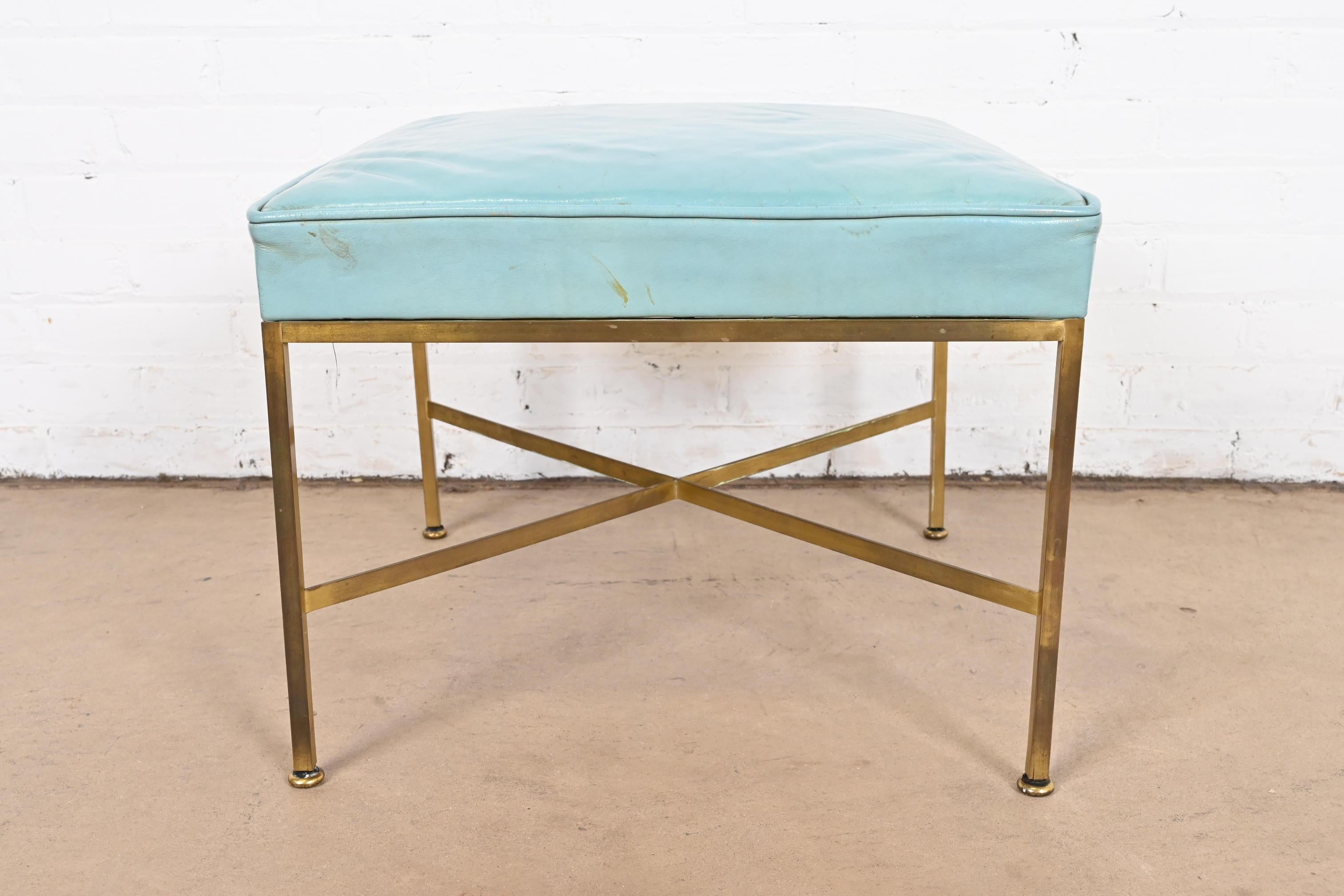 Paul McCobb for Directional X-Base Brass and Upholstered Stool or Ottoman, 1950s For Sale 3