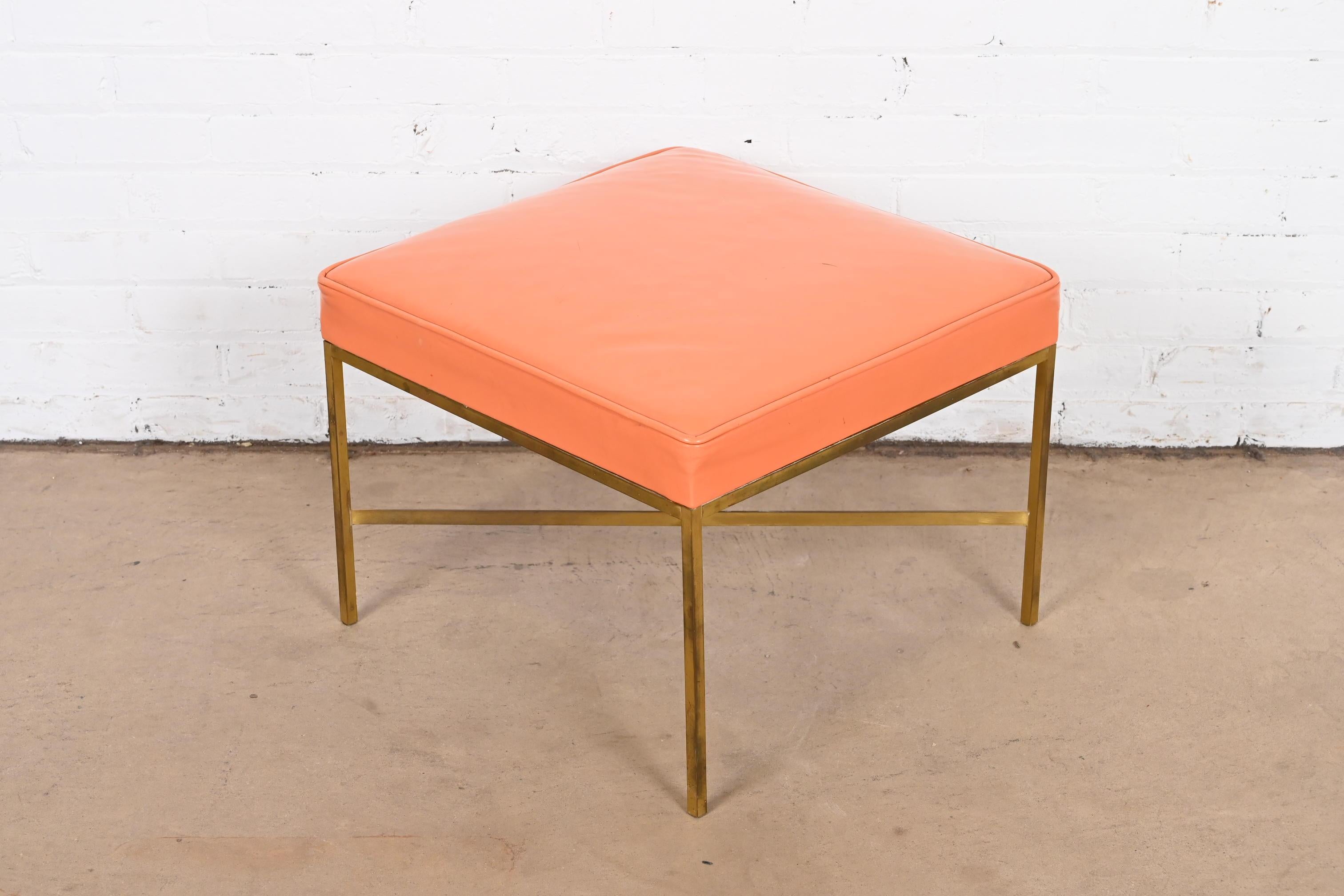 Paul McCobb for Directional X-Base Brass and Upholstered Stool or Ottoman, 1950s For Sale 2