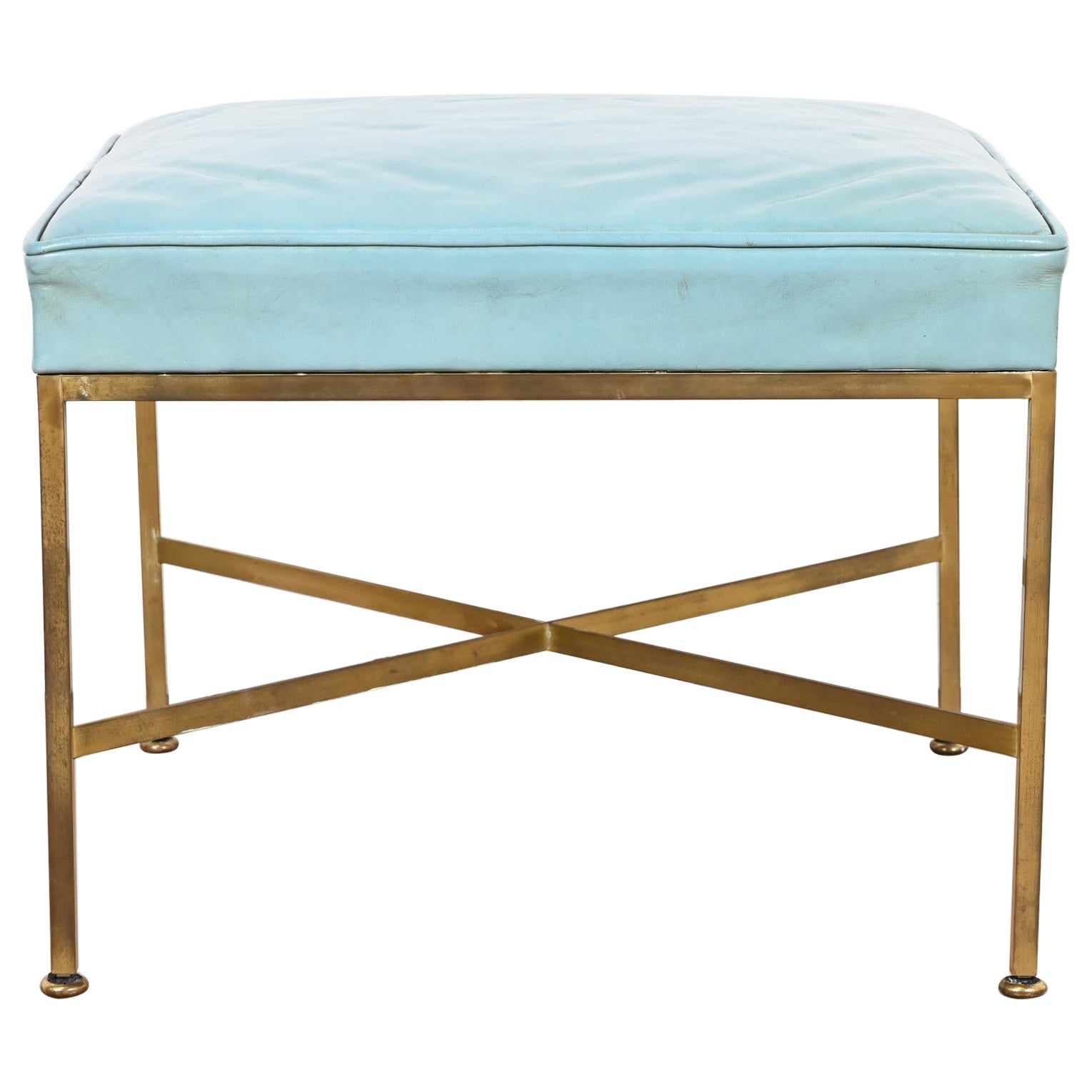 Tabouret ou pouf tapissé en laiton et à base en forme de X, Paul McCobb pour Directional, années 1950