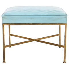 Tabouret ou pouf tapissé en laiton et à base en forme de X, Paul McCobb pour Directional, années 1950