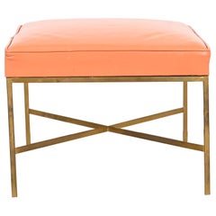 Paul McCobb for Directional X-Base Brass and Upholstered Stool or Ottoman, 1950s