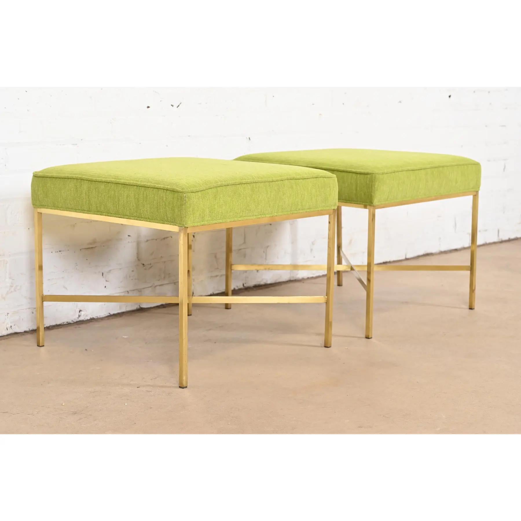 Paul McCobb per Directional Sgabelli o pouf imbottiti e con base a X in ottone In condizioni buone in vendita a South Bend, IN