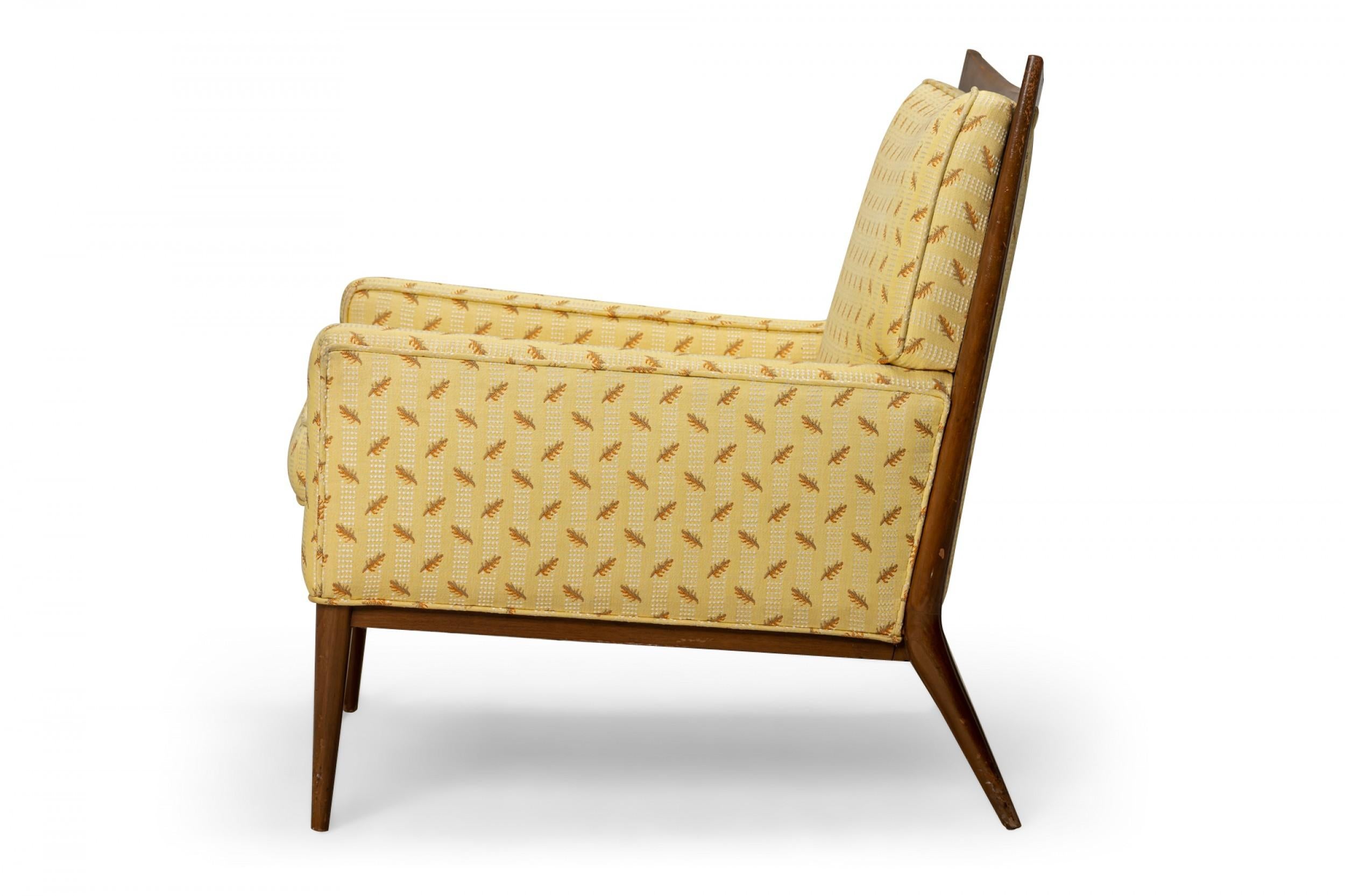 Mid-Century Modern Paul McCobb for Directional Yellow Patterned Fabric and Walnut Lounge Armchair For Sale