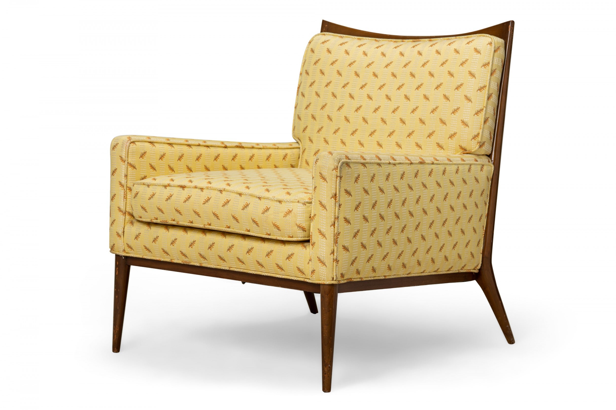 Paul McCobb for Directional Yellow Patterned Fabric and Walnut Lounge Armchair For Sale