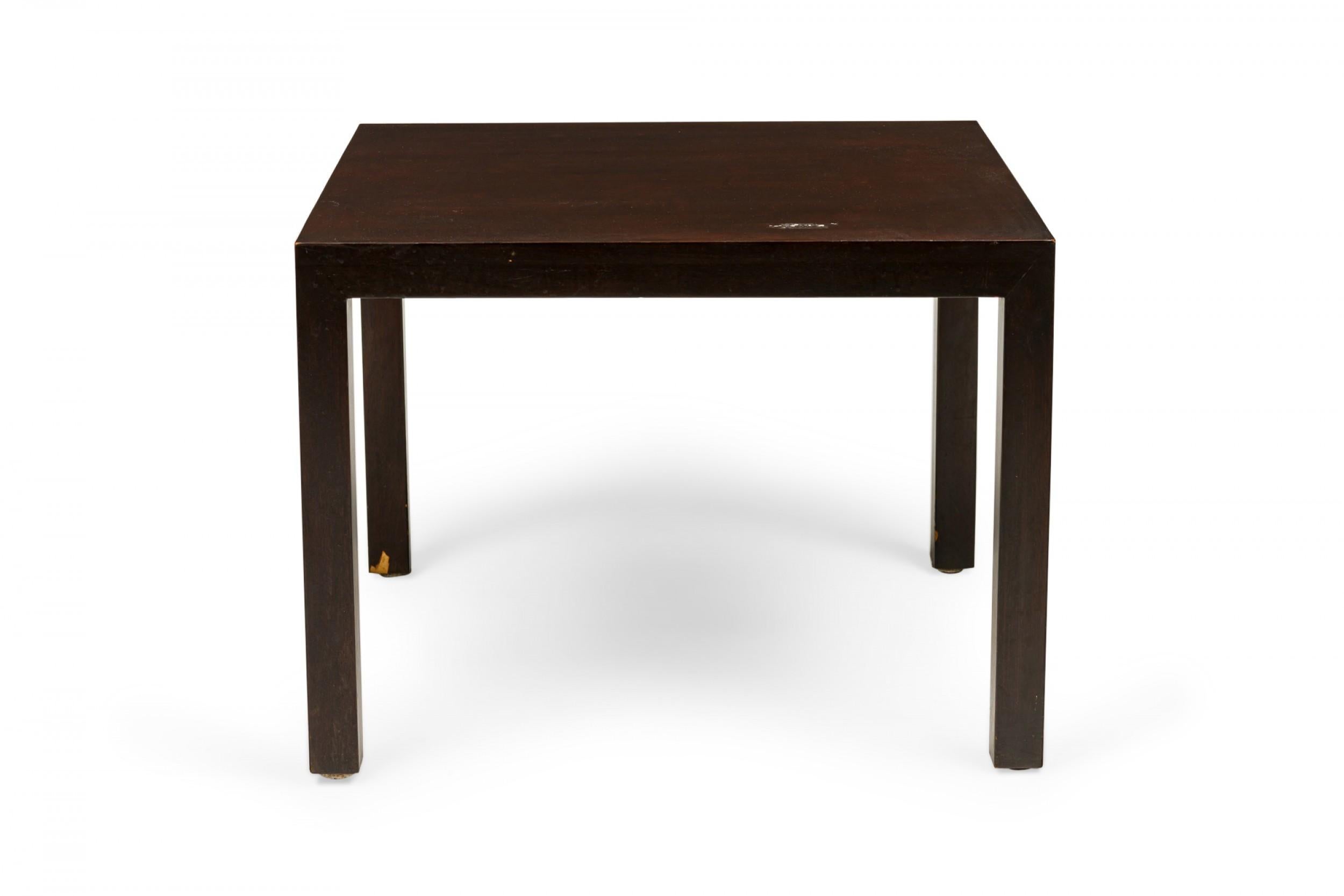 American Mid-Century wooden square end / side table with four square wooden legs with a dark brown stained finish. (PAUL MCCOBB FOR DUNBAR FURNITURE COMPANY)
