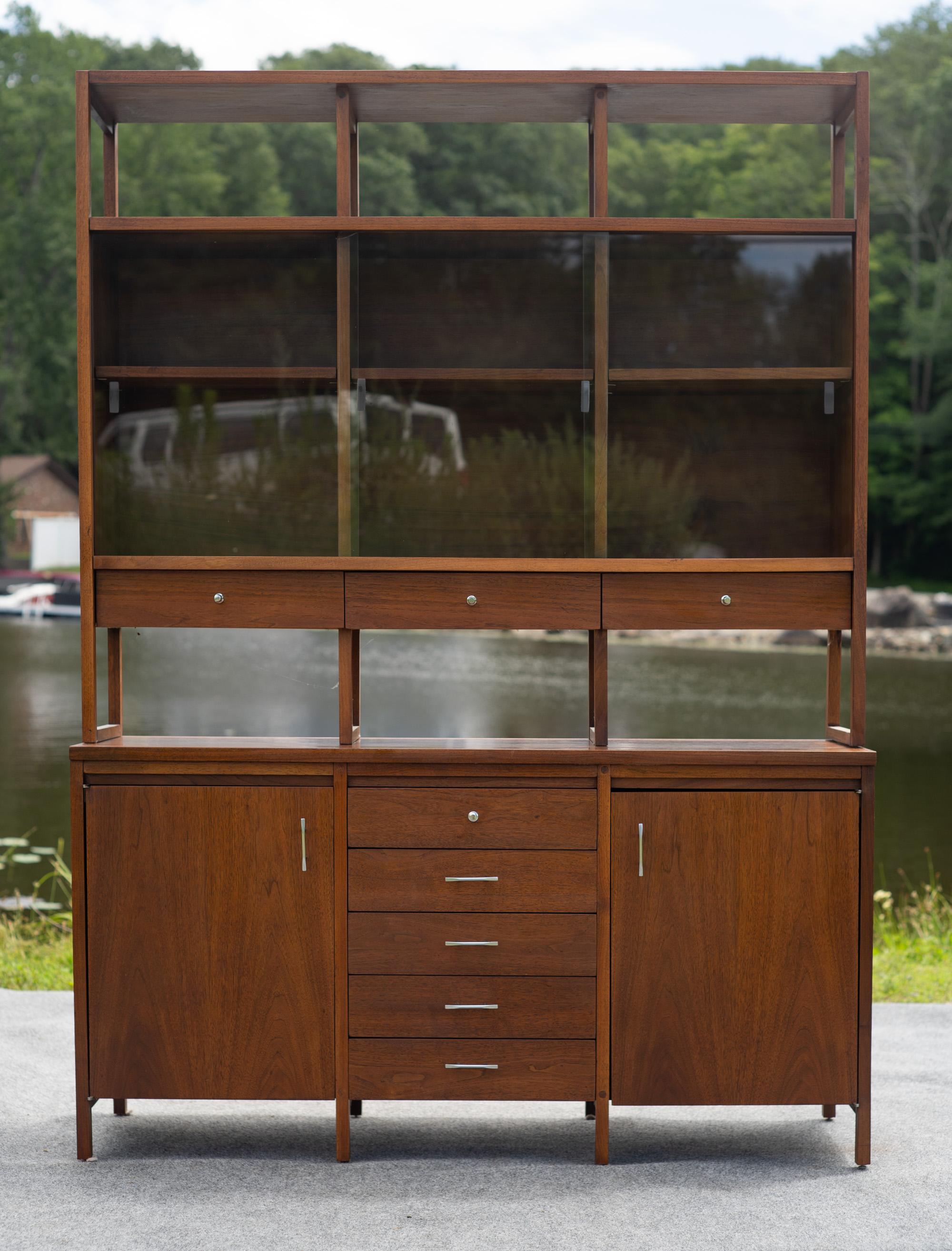 American Paul McCobb for Lane Delineator Walnut & Rosewood Cabinet & Bookshelf 271-62/63 For Sale