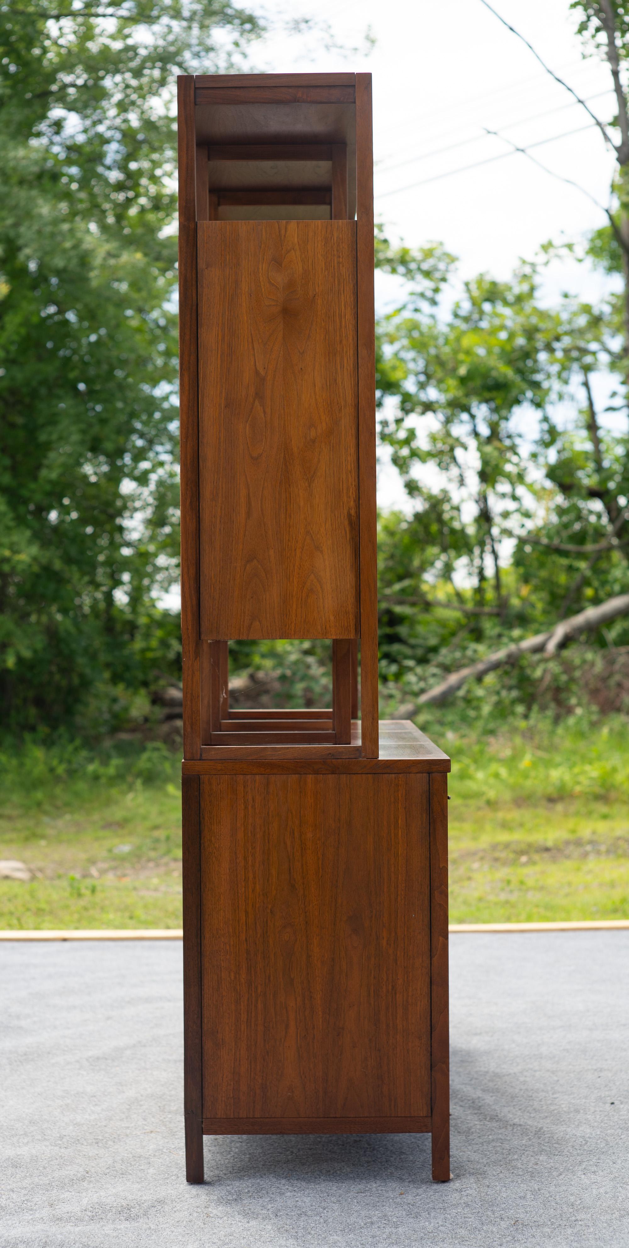 Glass Paul McCobb for Lane Delineator Walnut & Rosewood Cabinet & Bookshelf 271-62/63 For Sale