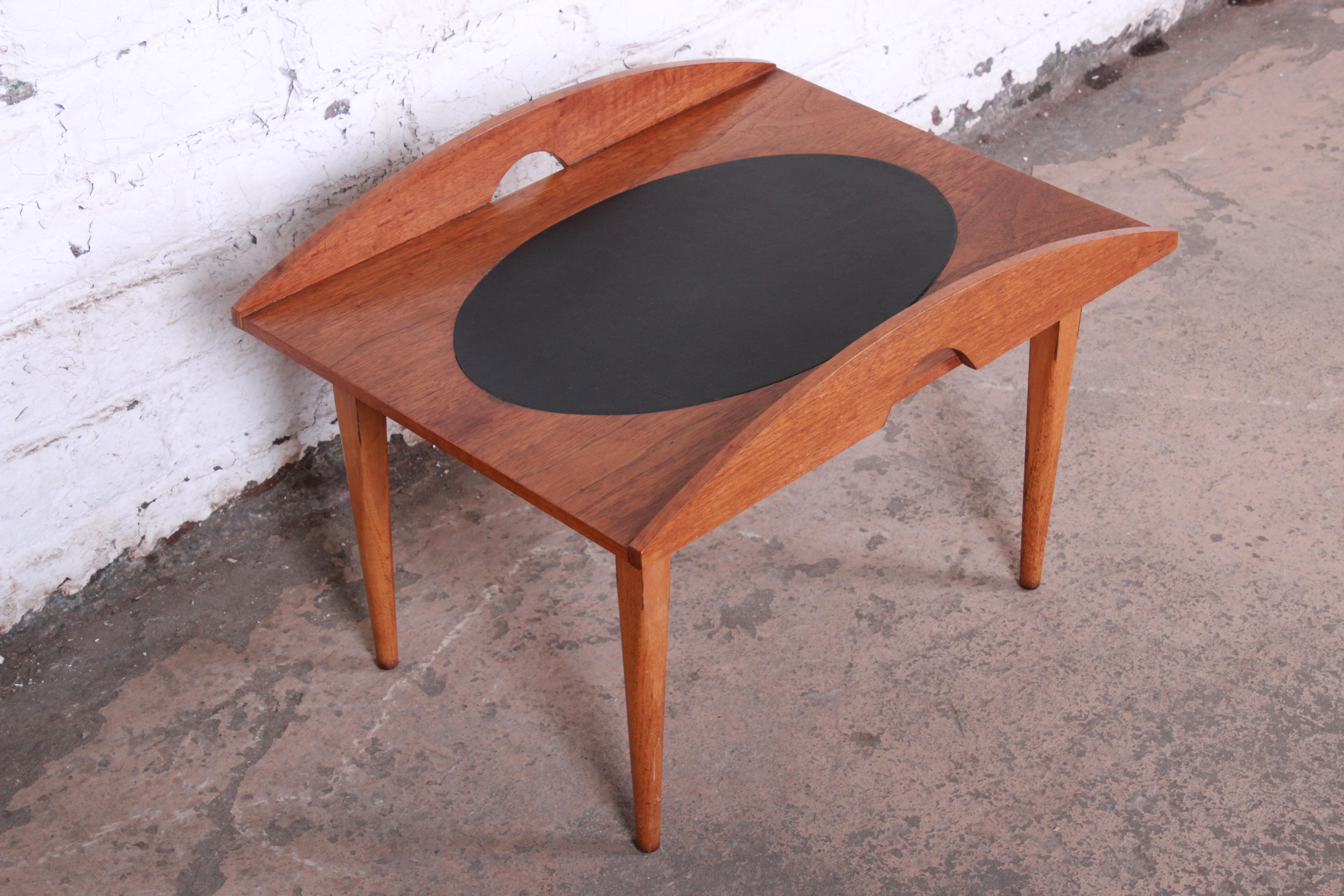 American Paul McCobb for Lane Mid-Century Modern Walnut and Leather Occasional Side Table