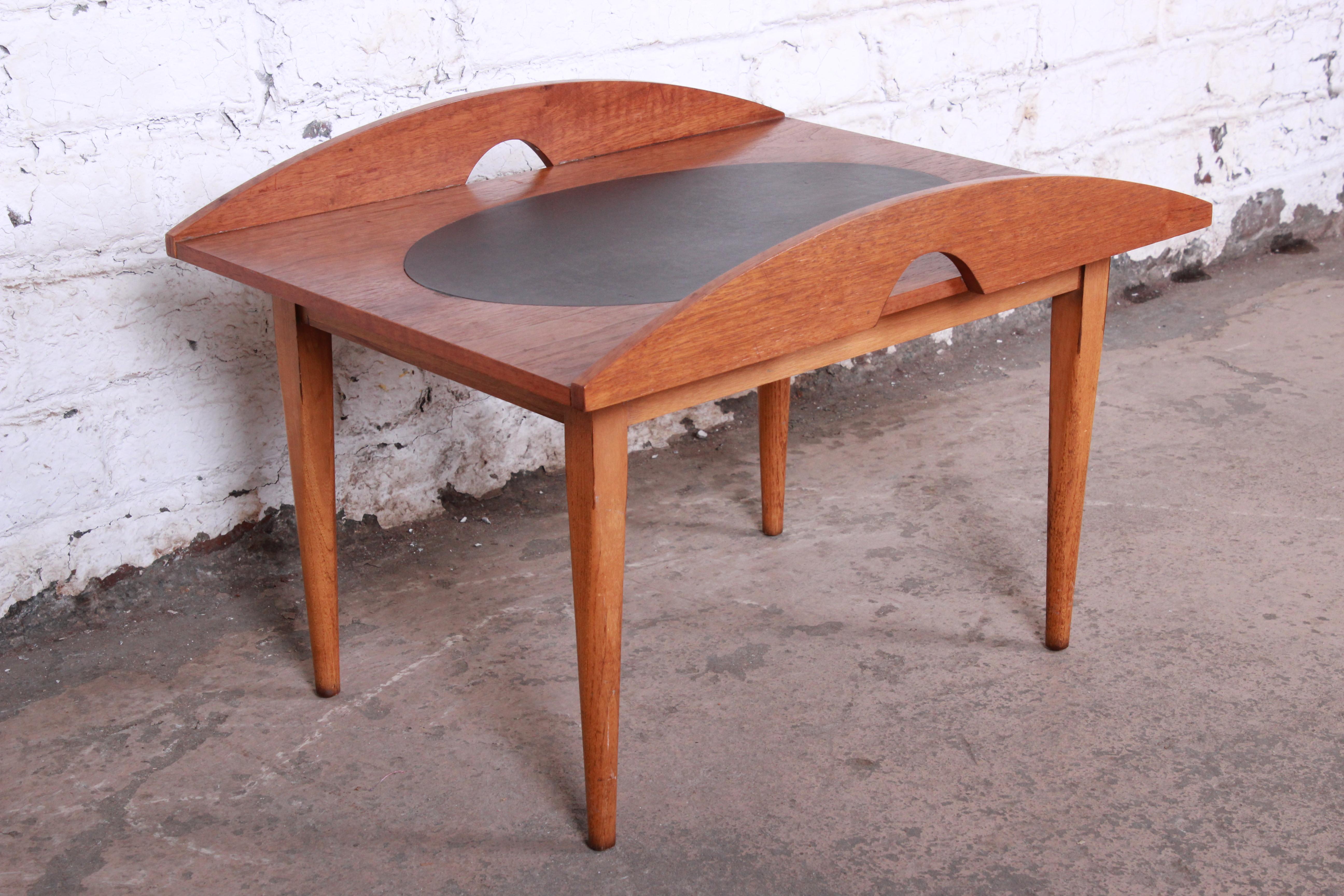 Inlay Paul McCobb for Lane Mid-Century Modern Walnut and Leather Occasional Side Table