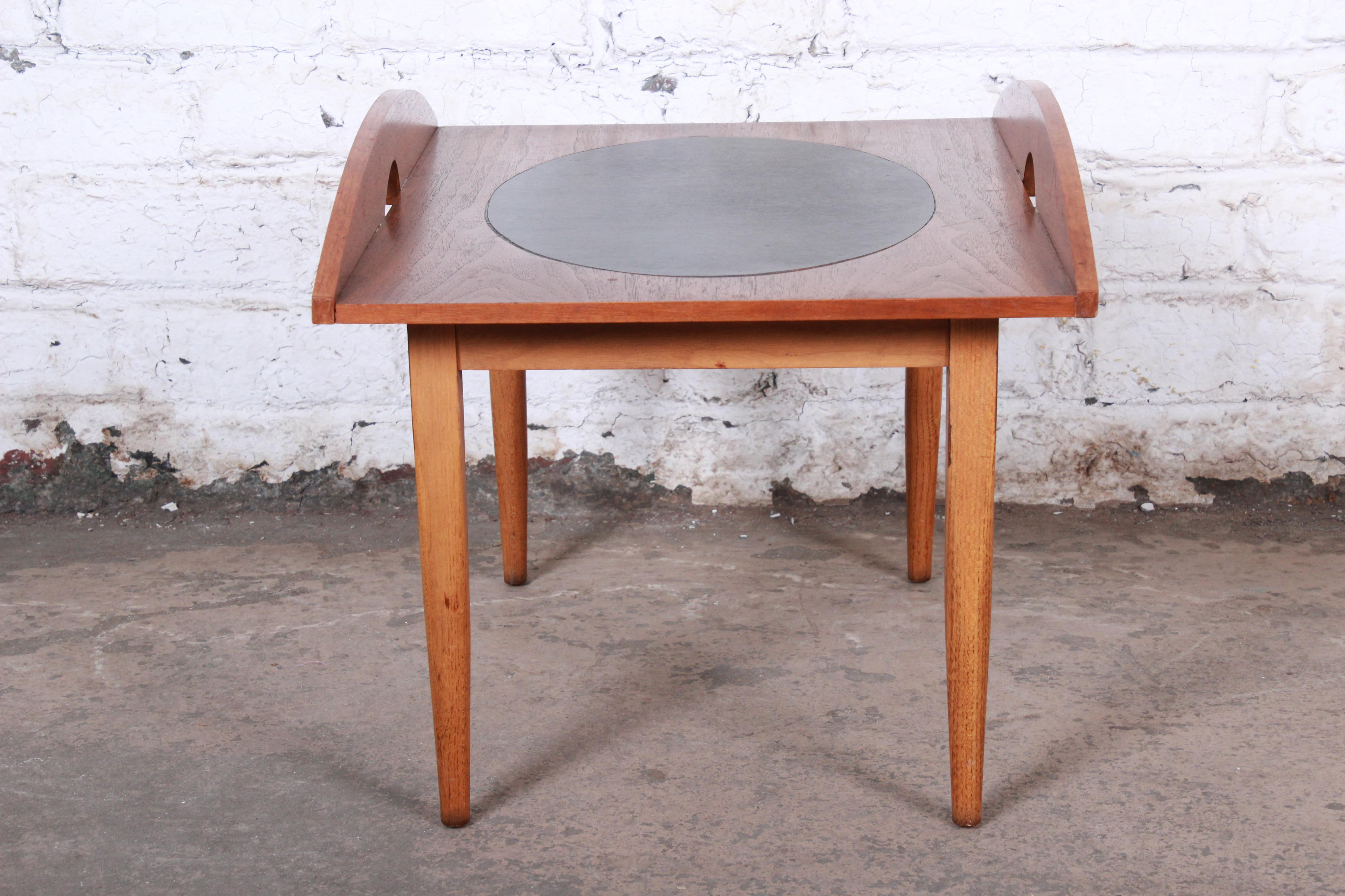 Paul McCobb for Lane Mid-Century Modern Walnut and Leather Occasional Side Table 1