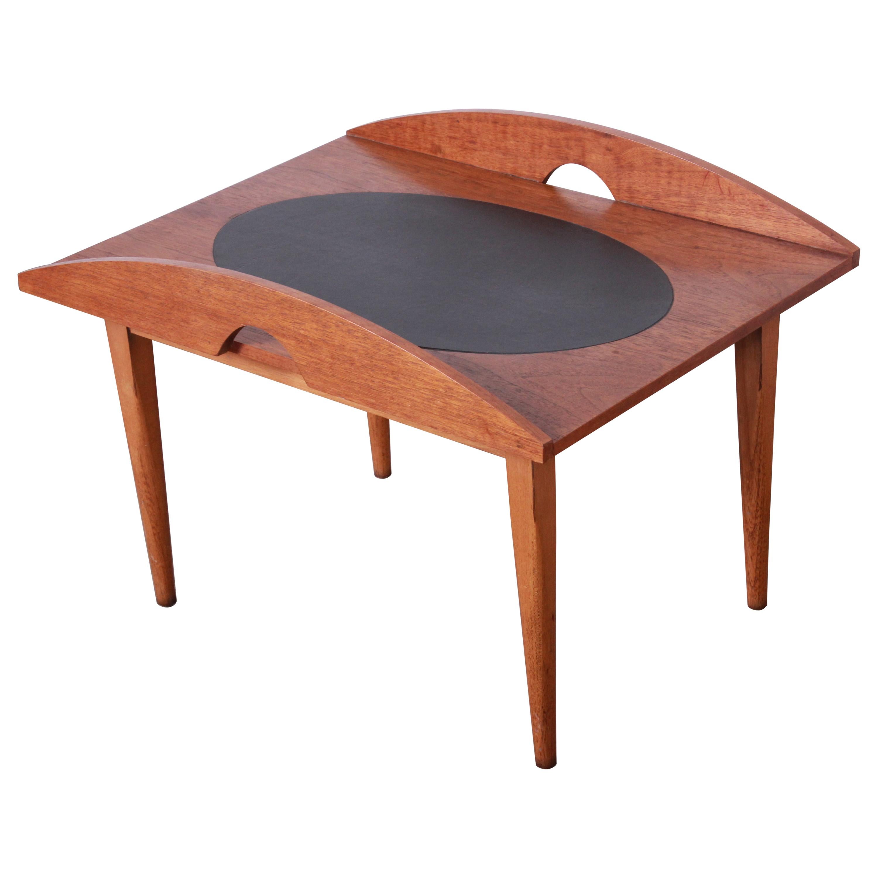Paul McCobb for Lane Mid-Century Modern Walnut and Leather Occasional Side Table