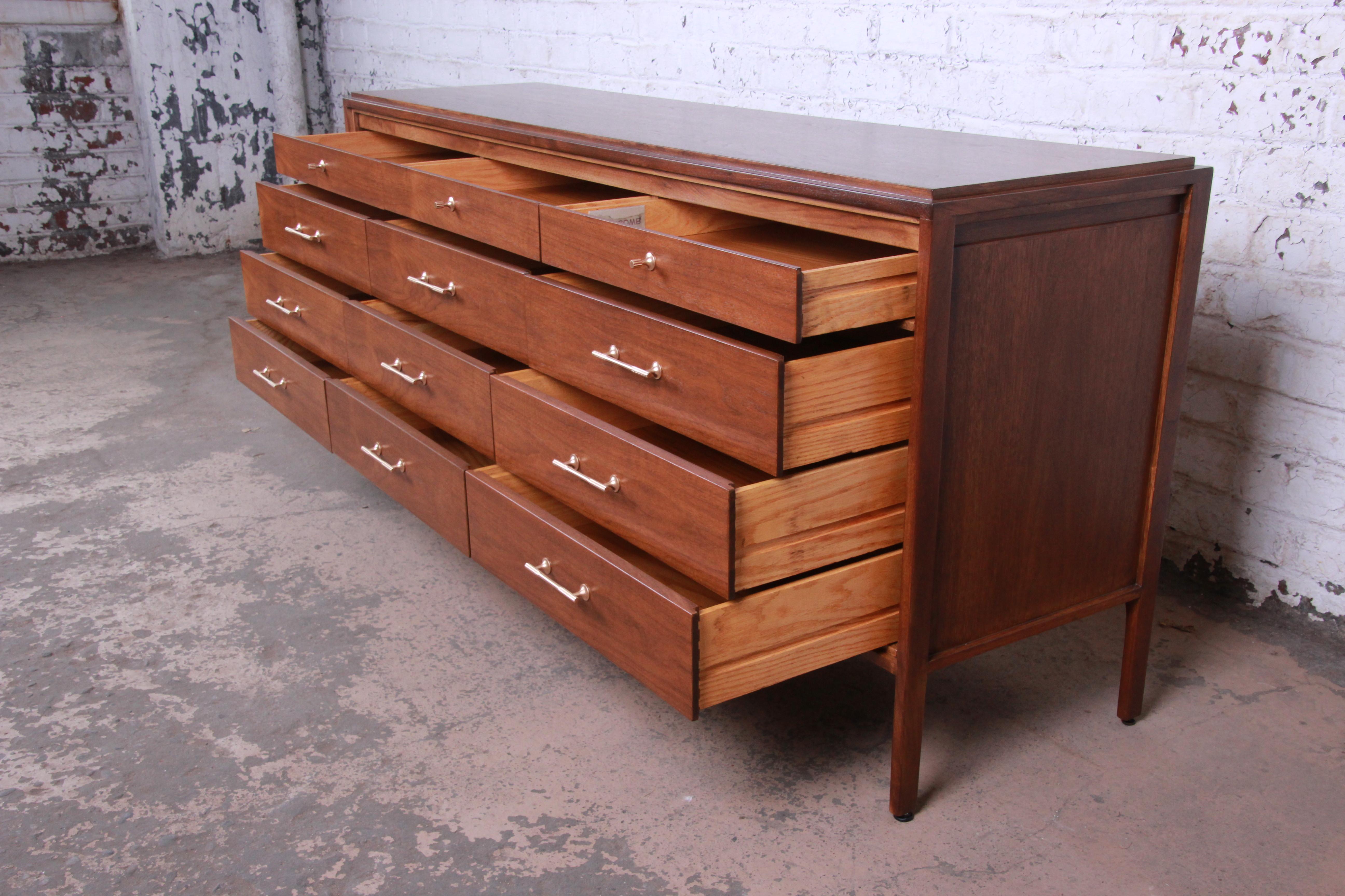 Mid-20th Century Paul McCobb for Widdicomb Grand Rapids Collection Twelve-Drawer Walnut Dresser