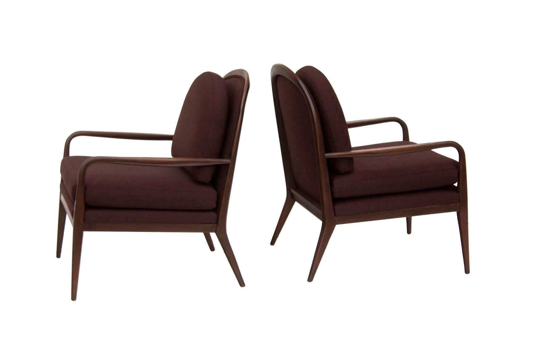 American Paul McCobb for Widdicomb Walnut Armchairs, Newly upholstered For Sale
