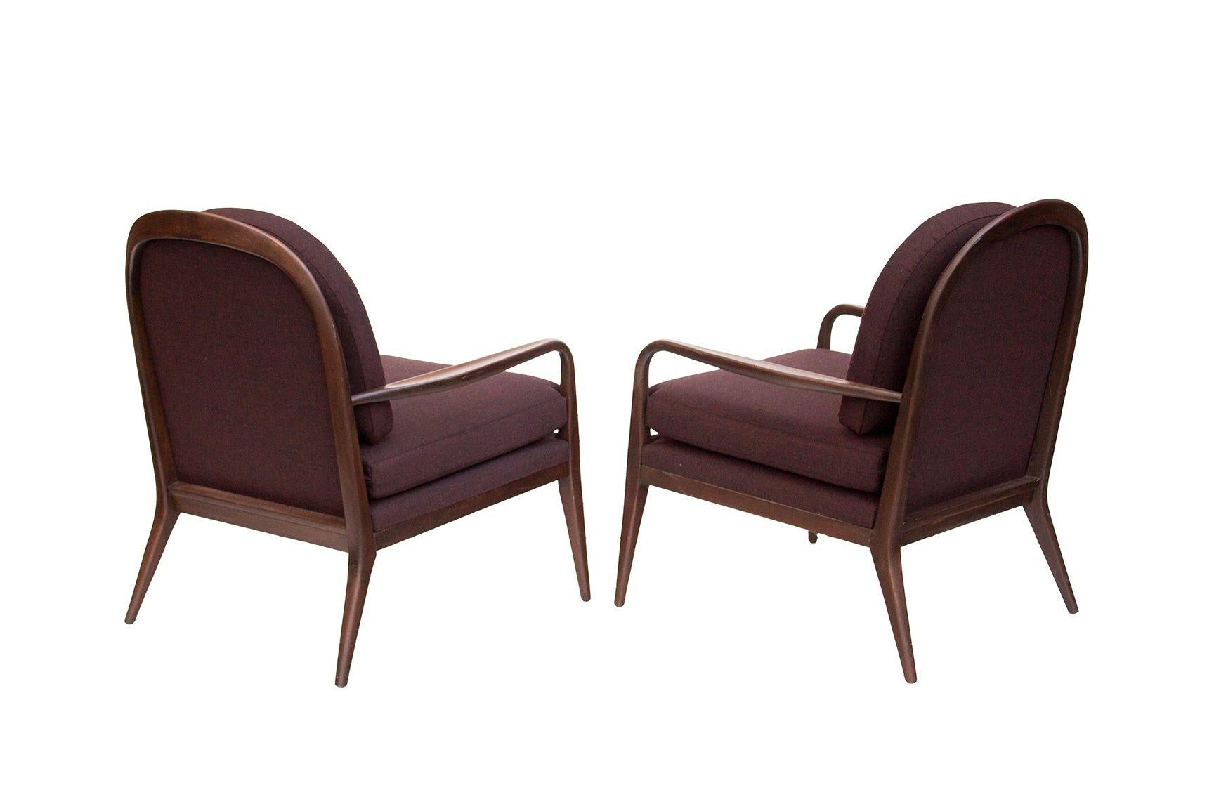Wool Paul McCobb for Widdicomb Walnut Armchairs, Newly upholstered For Sale