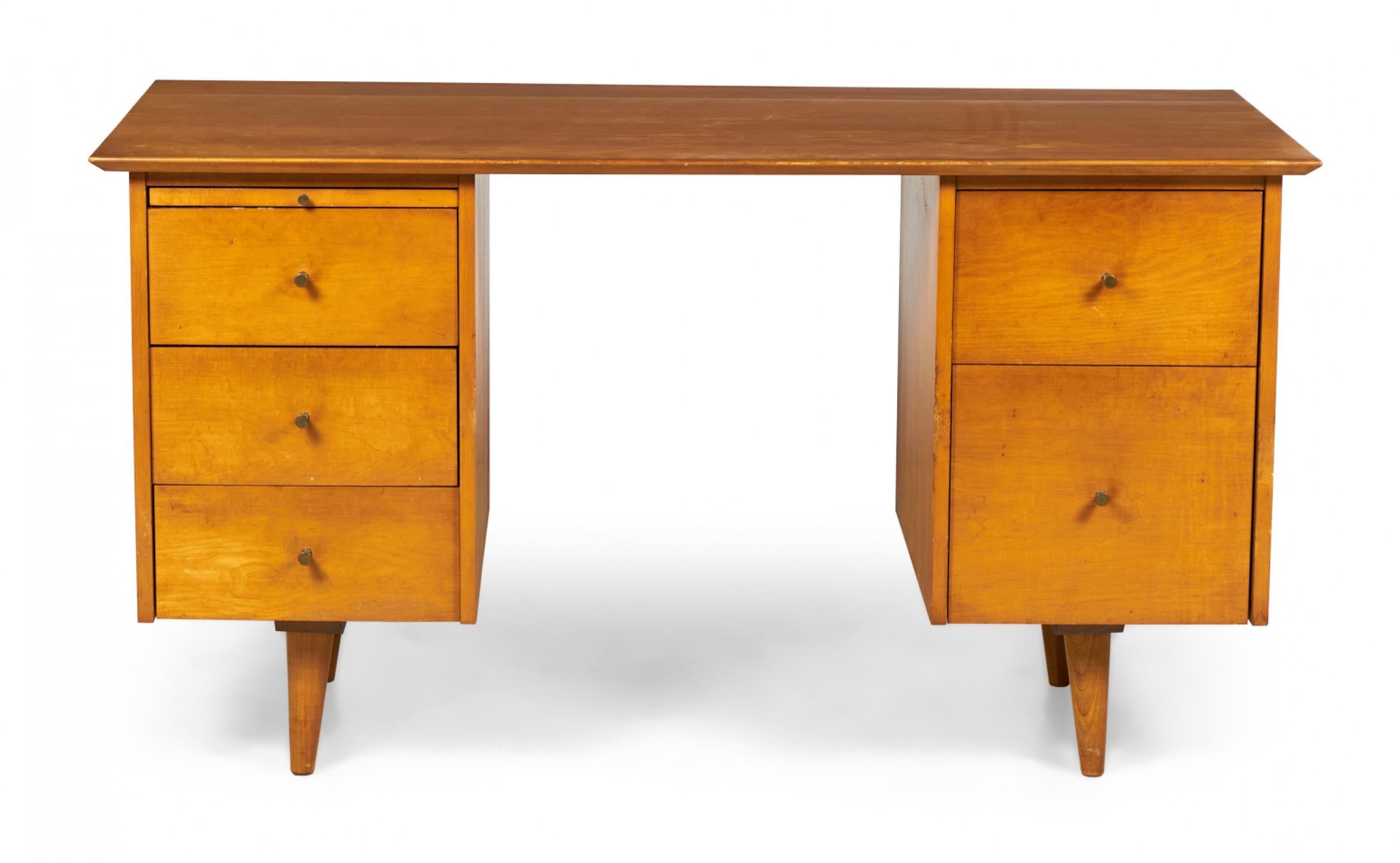 Brass Paul McCobb for Winchendon Maple Double Pedestal Desk For Sale