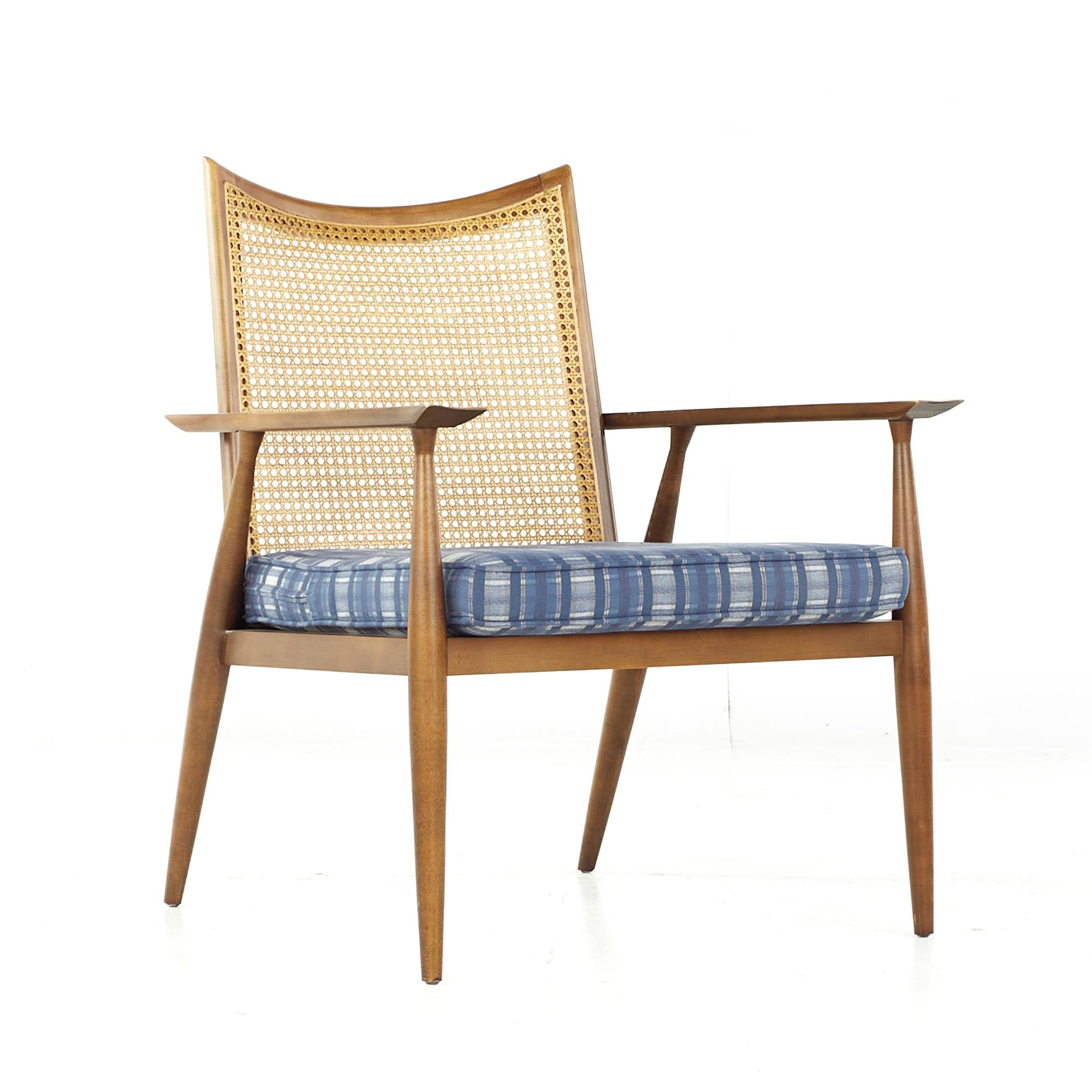 Mid-Century Modern Paul McCobb for Winchendon Mid-Century Cane and Walnut Lounge Chairs, Pair For Sale