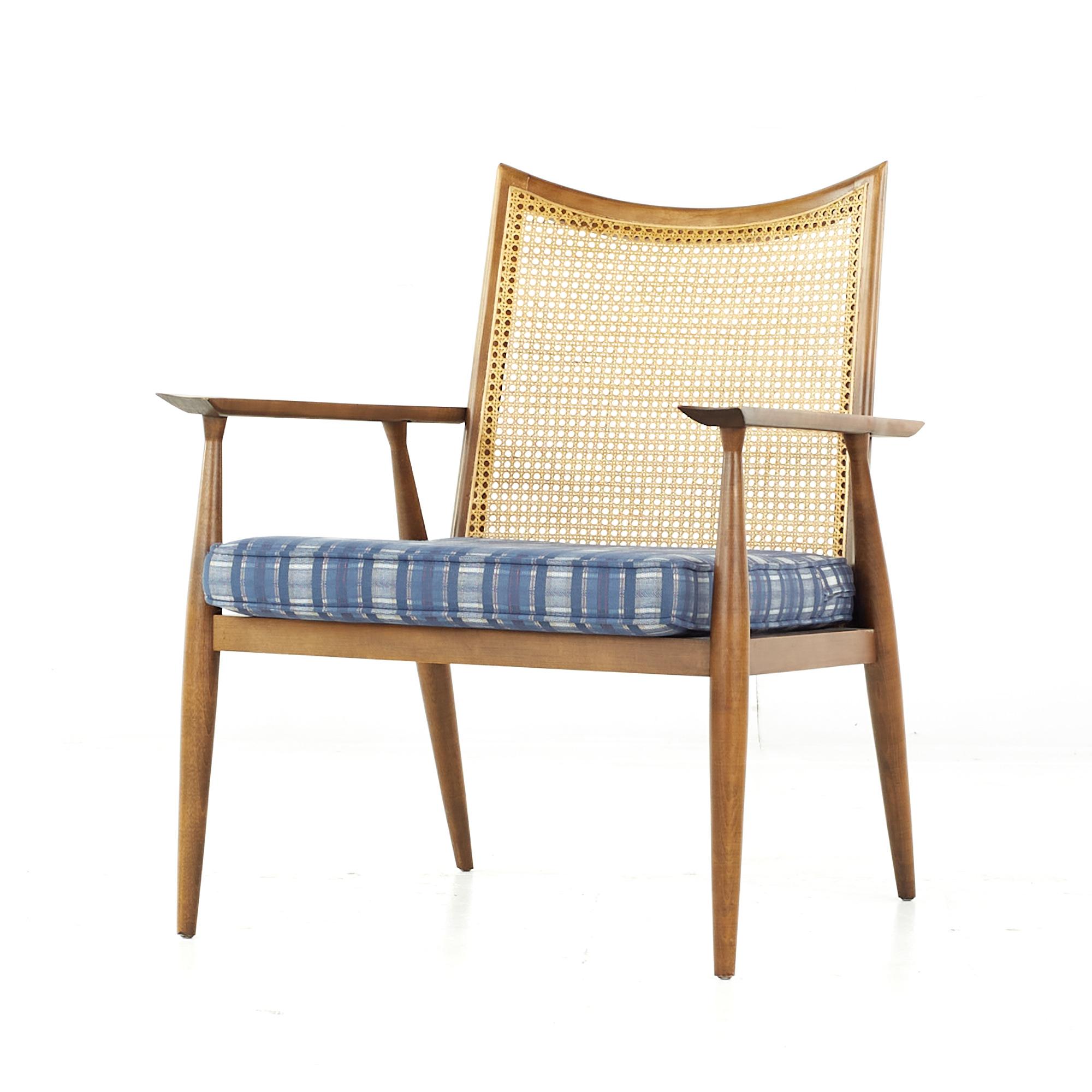 Late 20th Century Paul McCobb for Winchendon Mid-Century Cane and Walnut Lounge Chairs, Pair For Sale