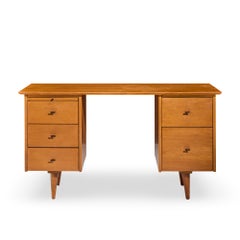Paul McCobb for Winchendon Mid Century Maple Double Pedestal Desk with T Pulls