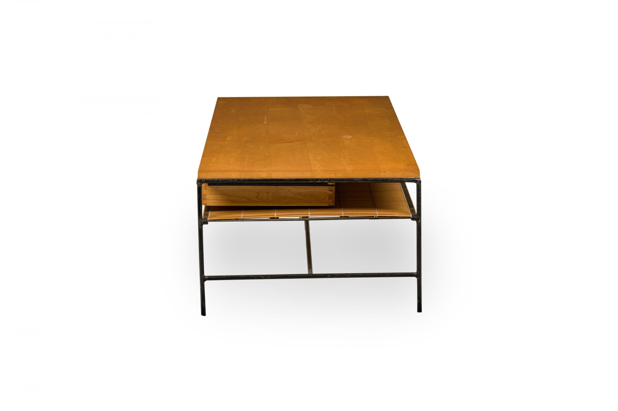 Mid-Century Modern Paul McCobb for Winchendon 'Planner' Blond Wood and Iron Two Drawer Coffee Table For Sale