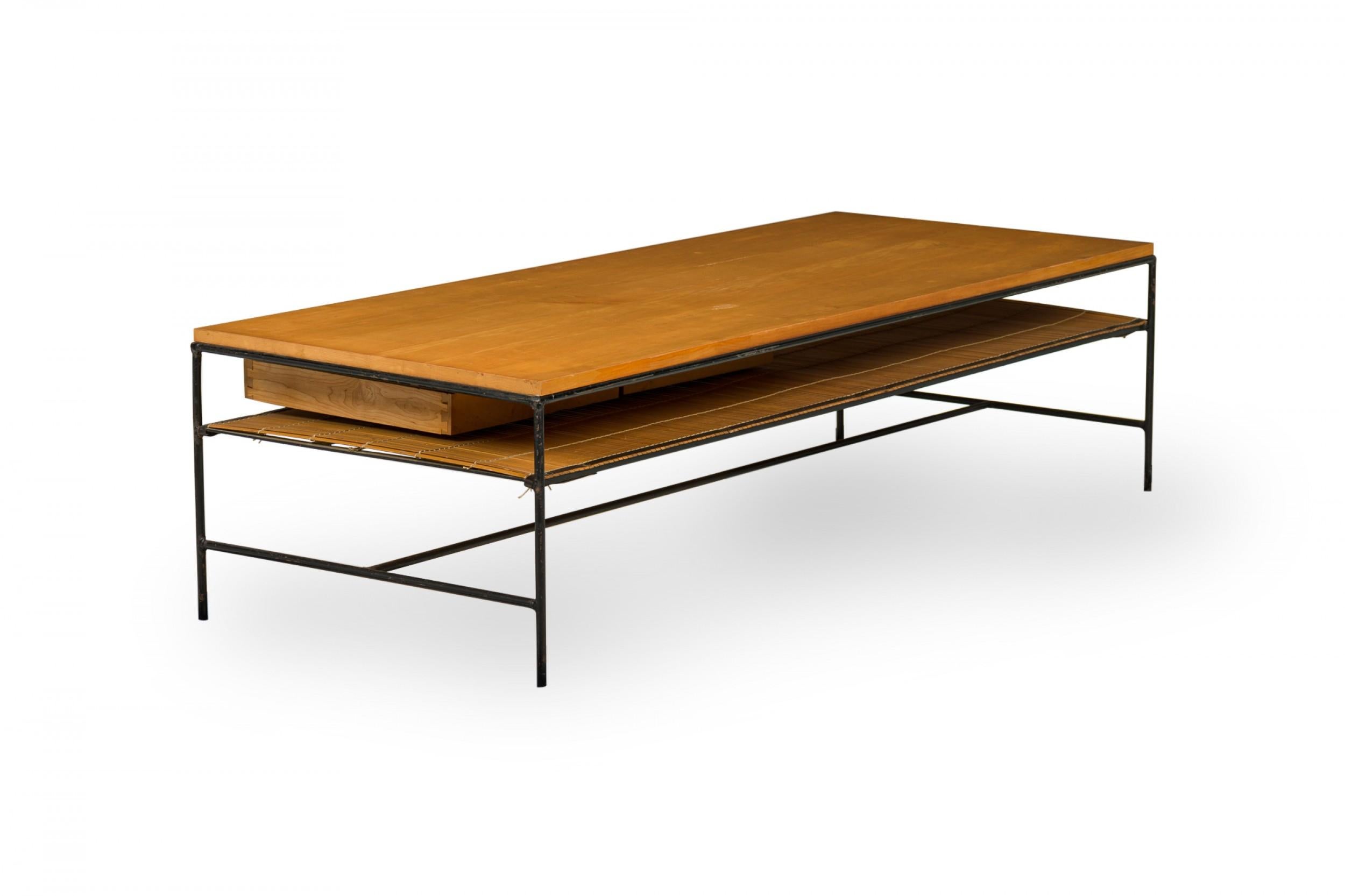 American Paul McCobb for Winchendon 'Planner' Blond Wood and Iron Two Drawer Coffee Table For Sale